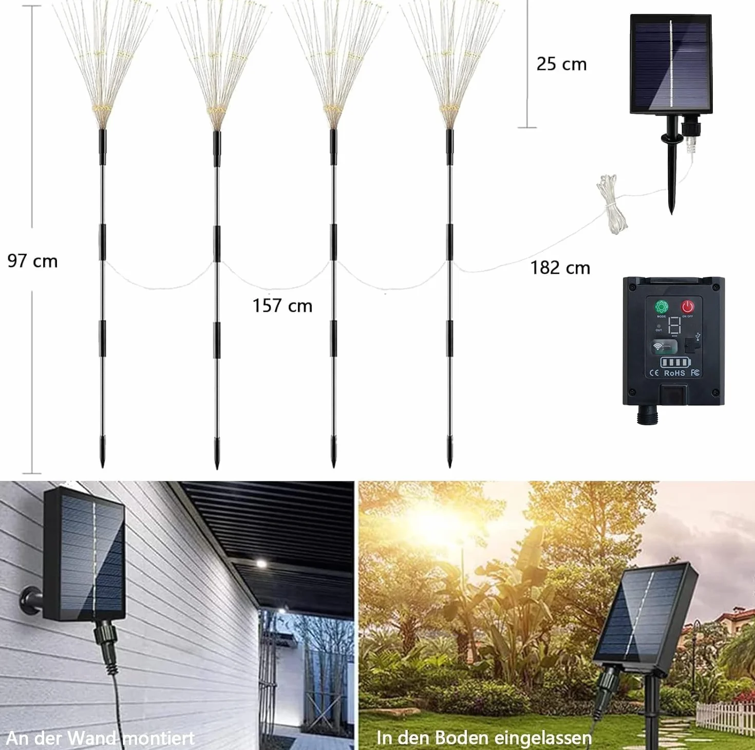 Sunlisky Lampy solarne do ogrodu LED 120 diod 1200 mAh IP65 zestaw 4
