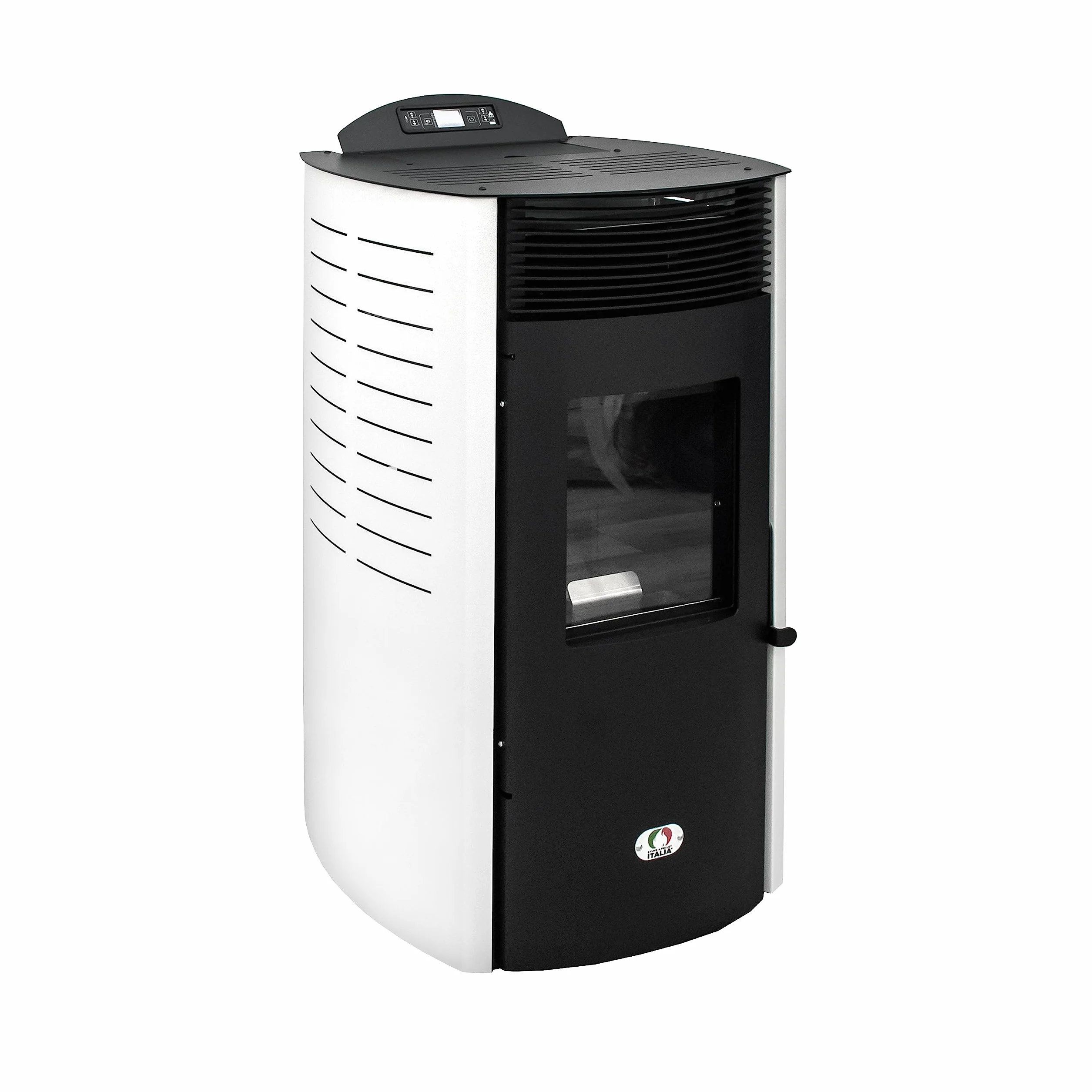 STUFE A PELLET ITALIA Syberia New 15 kW kanał WiFi - piec wentylowany efektywność 92% ciepła 140 m² czas pracy 30 h, programowalny 5 prędkości i mocy, 24 miesiące biały