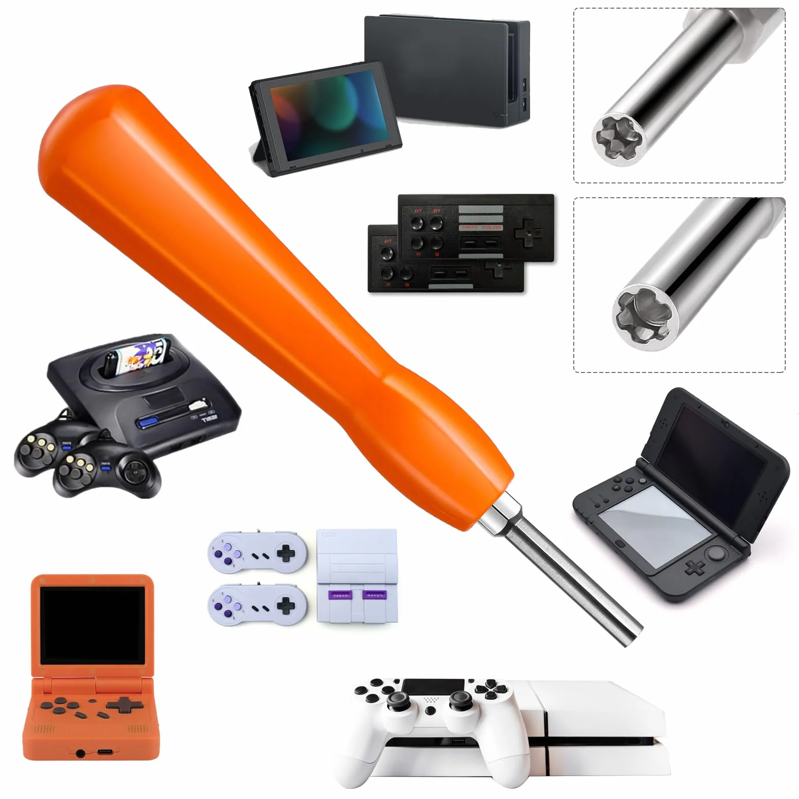 Abeillo Zestaw wkrętaków Gamebit 3,8 mm 4,5 mm do NES SNES N64 Gameboy pomarańczowy