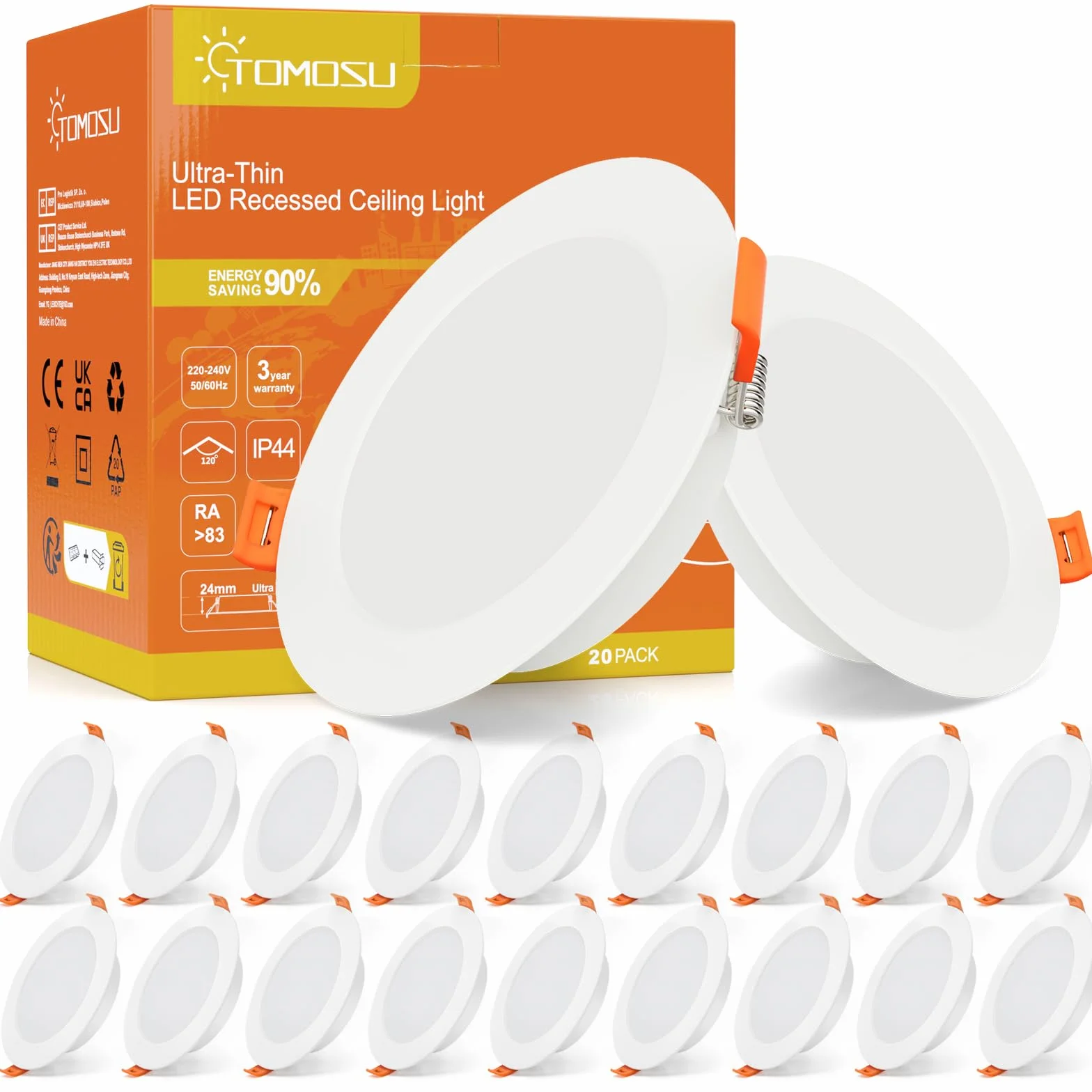 Tomosu Bardzo płaski wpuszczany reflektor LED 7W 700lm IP44 zimna biel 6000K otwór Φ95-105mm AC220-240V zestaw 2