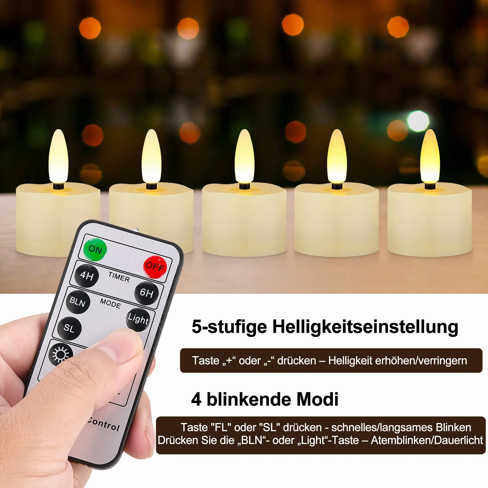 Yunsheng Zestaw 6 ładowanych świec LED bez płomienia z pilotem zdalnego sterowania i timerem ciepłe światło migotliwe