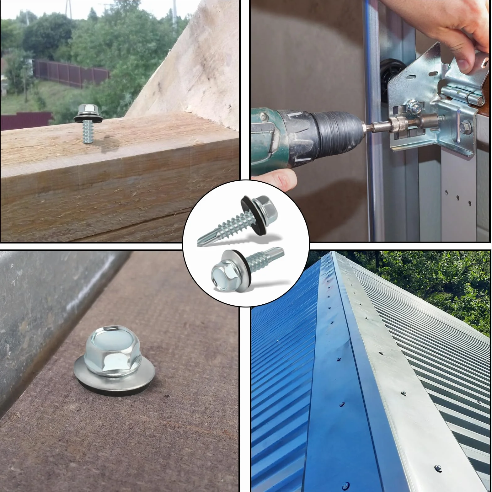 Wkręty samogwintujące 4,8x35 mm do blachy trapezowej z uszczelką srebrne 170 sztuk
