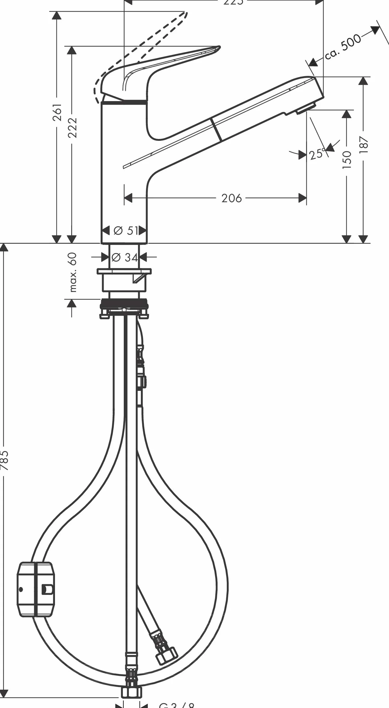 hansgrohe Focus M42 Jednouchwytowa bateria kuchenna 150 wyciągana wylewka chrom
