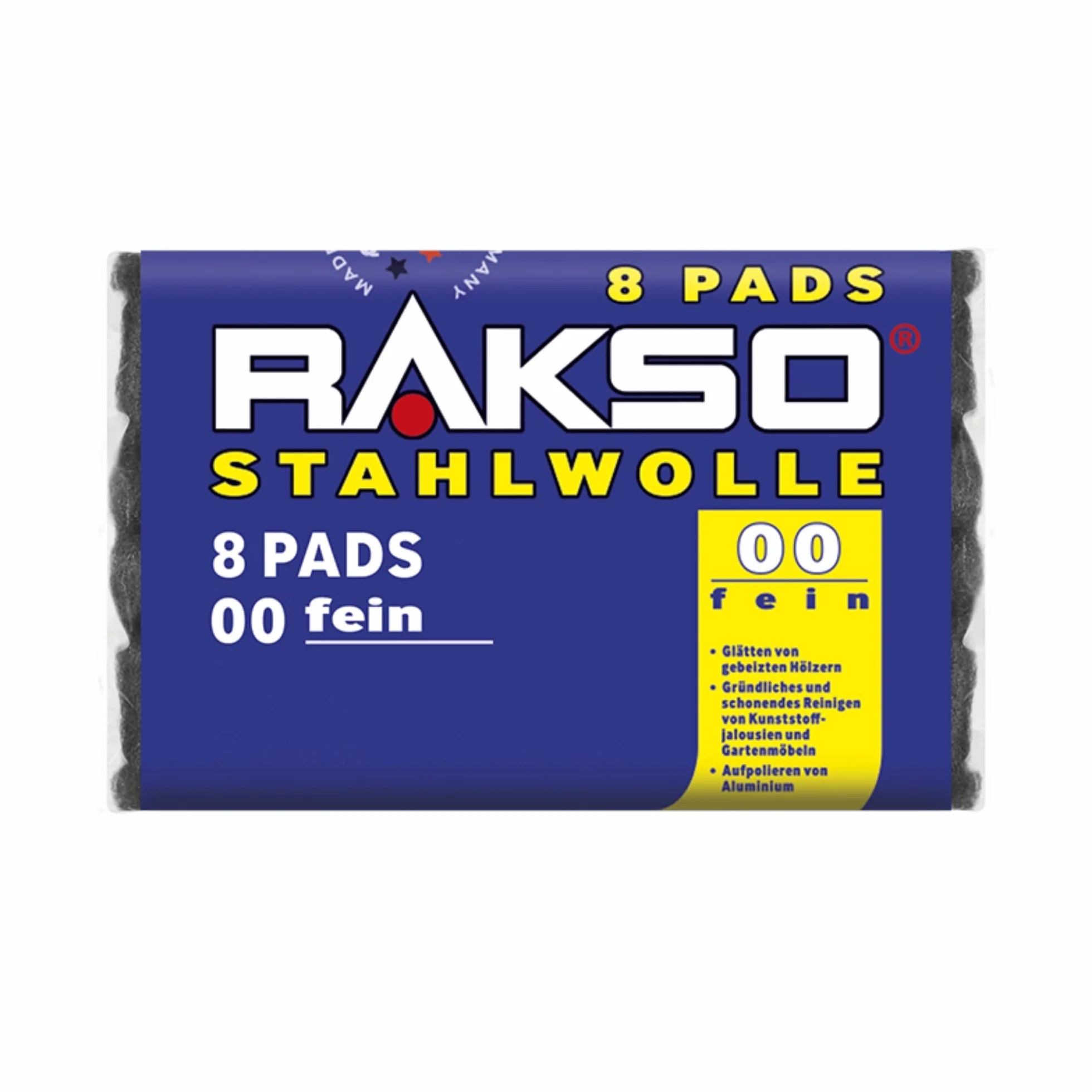 RAKSO Wełna stalowa drobna 00 8 padów 200 g do drewna aluminium