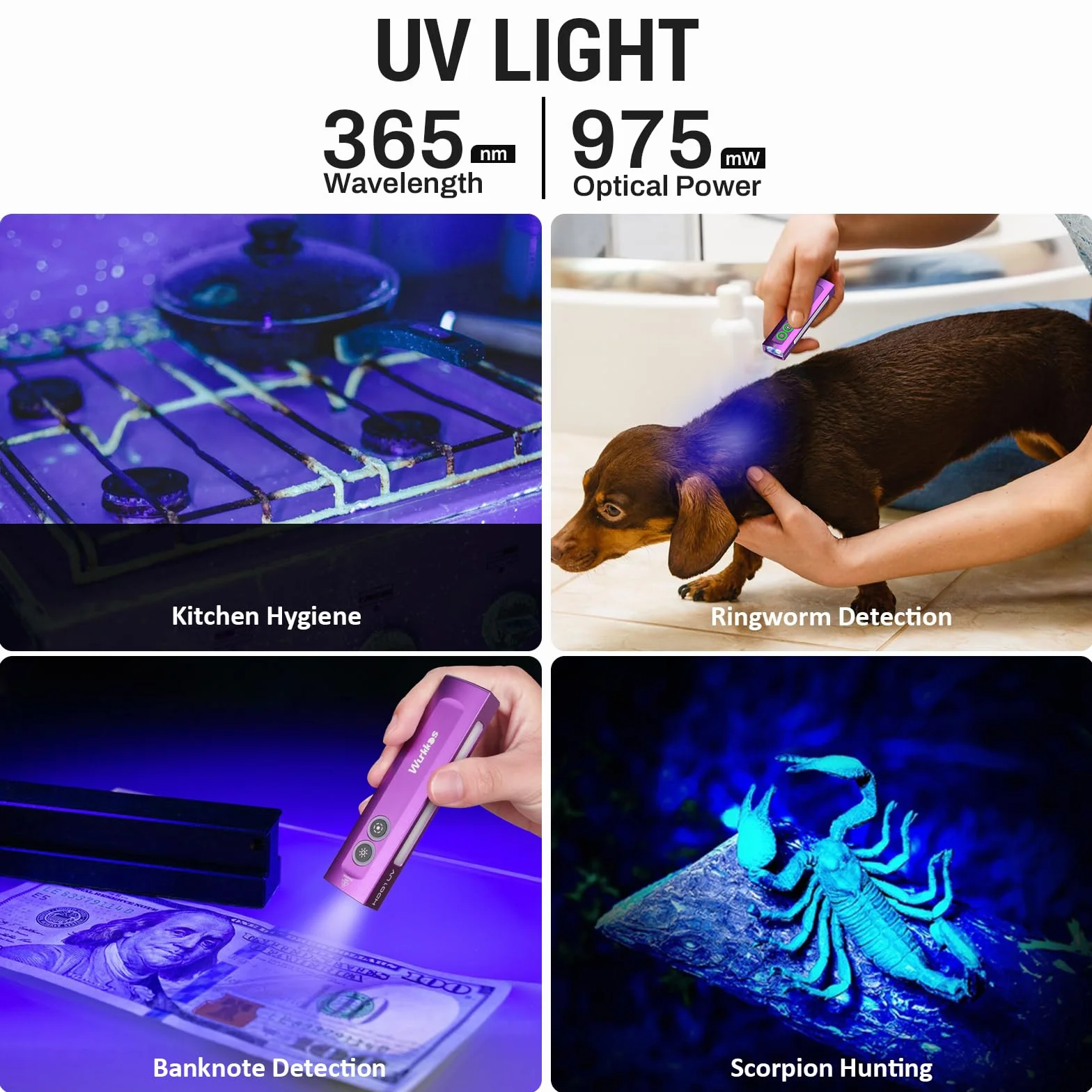 Wurkkos HD01 Latarka UV 1200 lumenów 157 m potrójne źródło światła czarne światło białe światło boczne RGB z akumulatorem