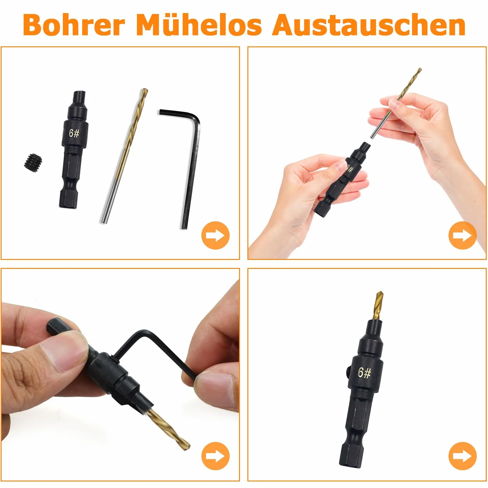 Zestaw 16 wierteł pogłębiających do drewna #5 #6 #8 #10 #12 z magnetycznym przedłużonym uchwytem
