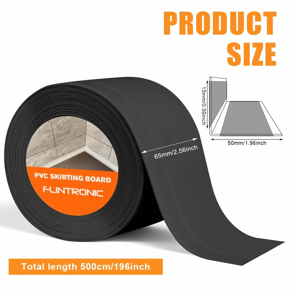 Flintronic Taśma uszczelniająca do kąpieli, samoprzylepna, wodoodporna, czarna 50 x 15 mm
