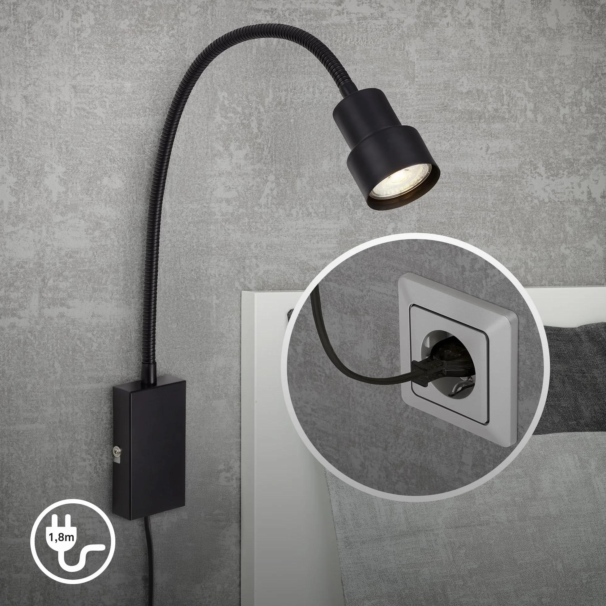 BRILONER Lampka do czytania LED ścienna wychylna z włącznikiem
