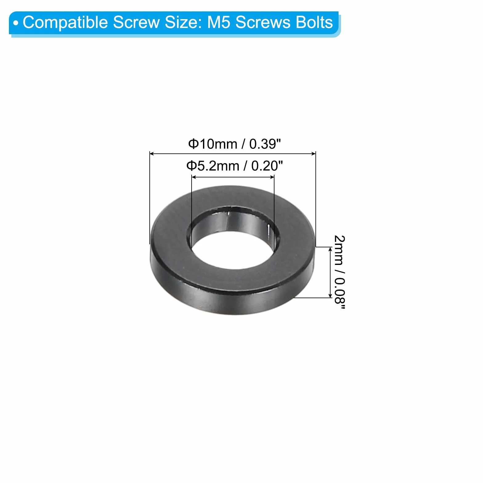 PATIKIL Aluminiowe podkładki dystansowe M5 6 szt. metalowe przekładki 5,2x10x2 mm okrągła śruba dystansowa
