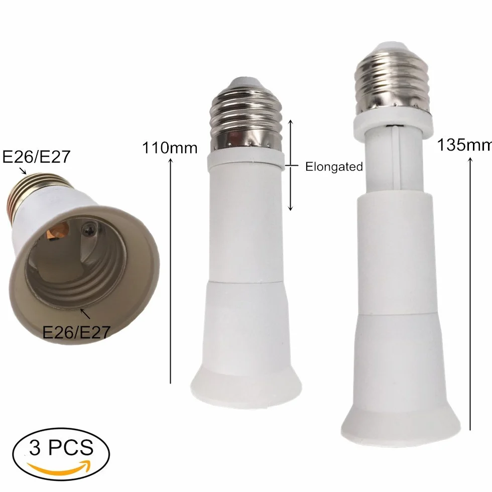3 sztuki białe 110 – 135 mm długość regulowane przedłużenie E27 na E27 przedłużacz lampy LED podstawa adapter "wielorazowe"