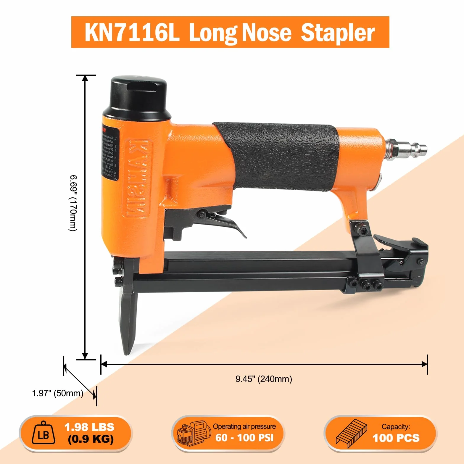 Kamsin KN7116L 22 Gauge 71 Series Pneumatyczny Zszywacz Tapicerski 3/20.3 cm