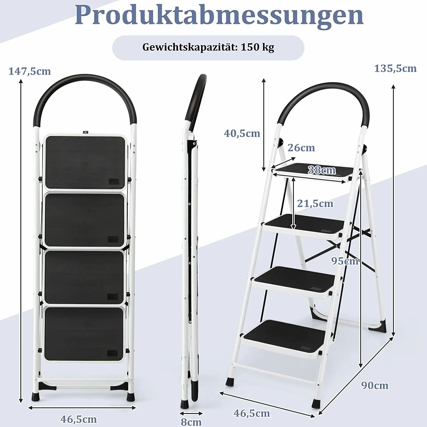 COSTWAY Drabina stojąca, 4-stopniowa, składana drabina, udźwig do 150 kg, składany podnóżek, z poręczą i antypoślizgową platformą, drabina domowa do domu, biura, garażu, czarna