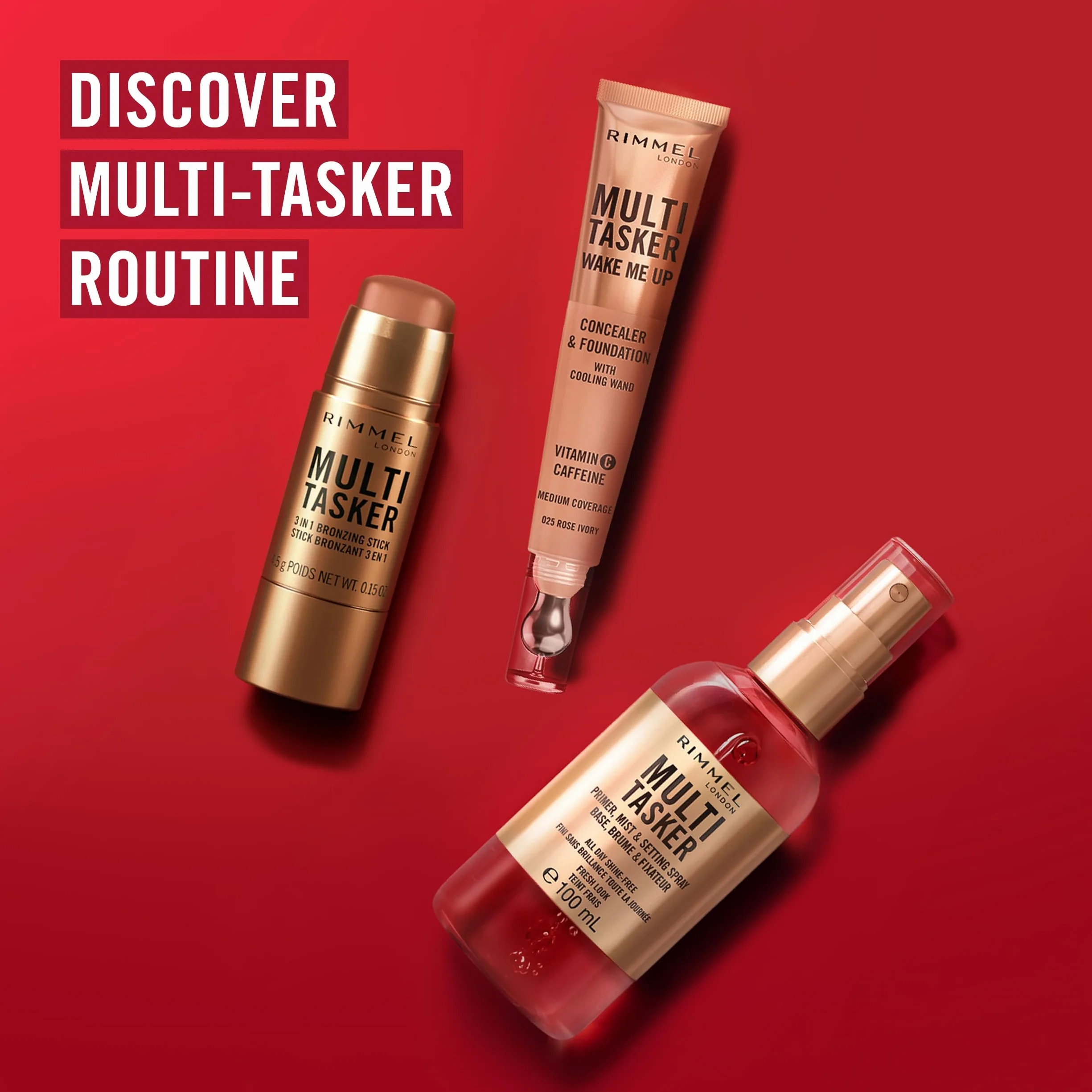 Rimmel Multi Tasker bronzer 3 w 1 do konturowania twarzy, z witaminą C i E nr 02 Medium, 4,5g
