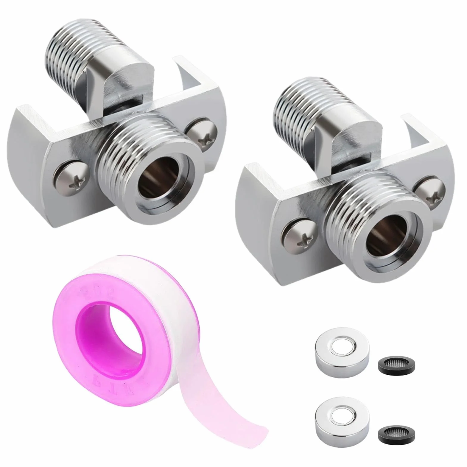Adapter do baterii prysznicowej regulowany krótki mosiężny łącznik S 1/2 na 3/4 srebrny