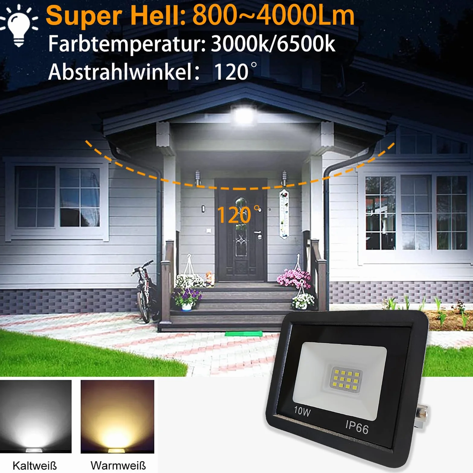 Reflektor LED 10W 5 sztuk 3000K ciepła biel IP65 wodoszczelny super jasny do ogrodu