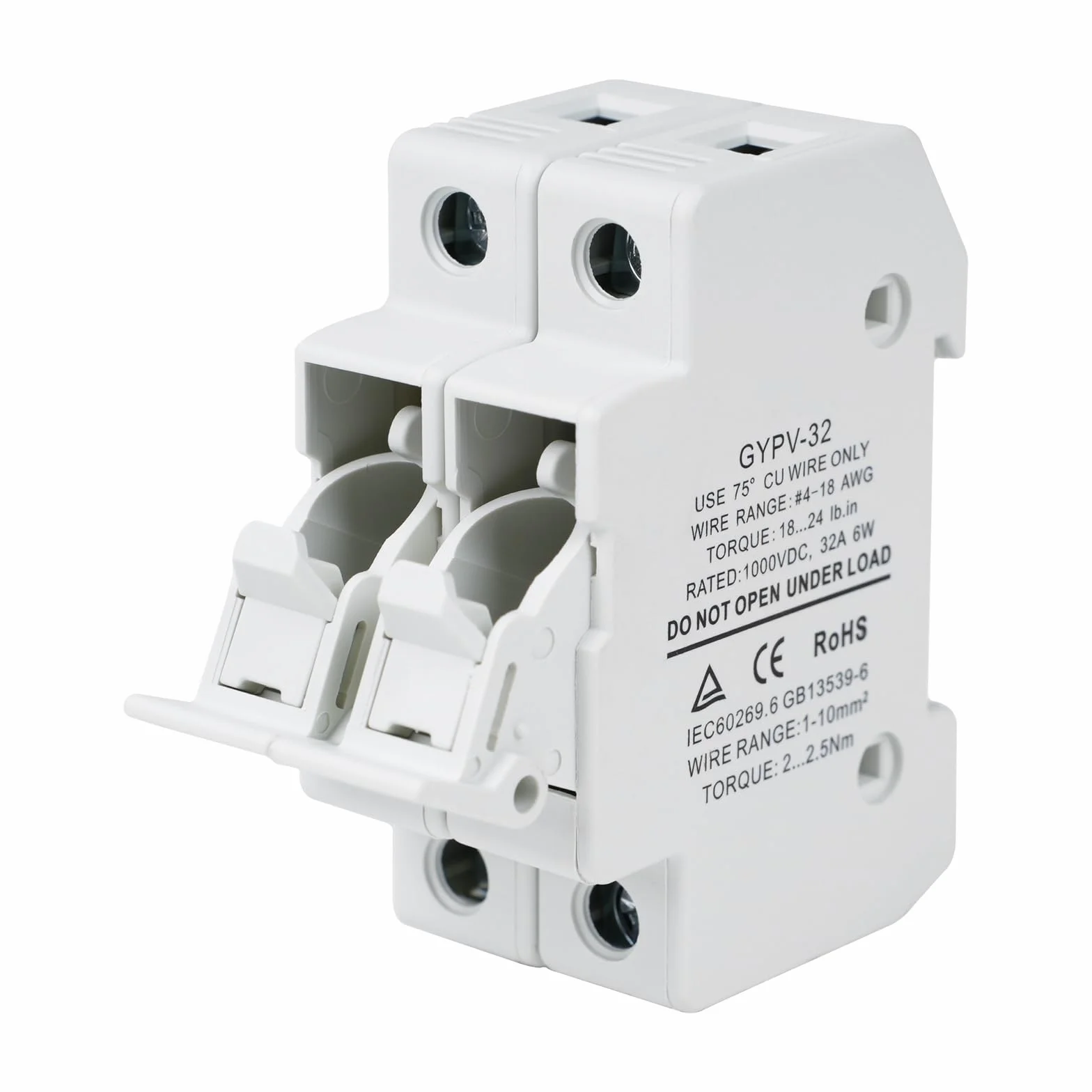 DEWIN Solarny uchwyt bezpiecznika PCW DC1000V 2P 32A 35 mm montaż na szynie DIN