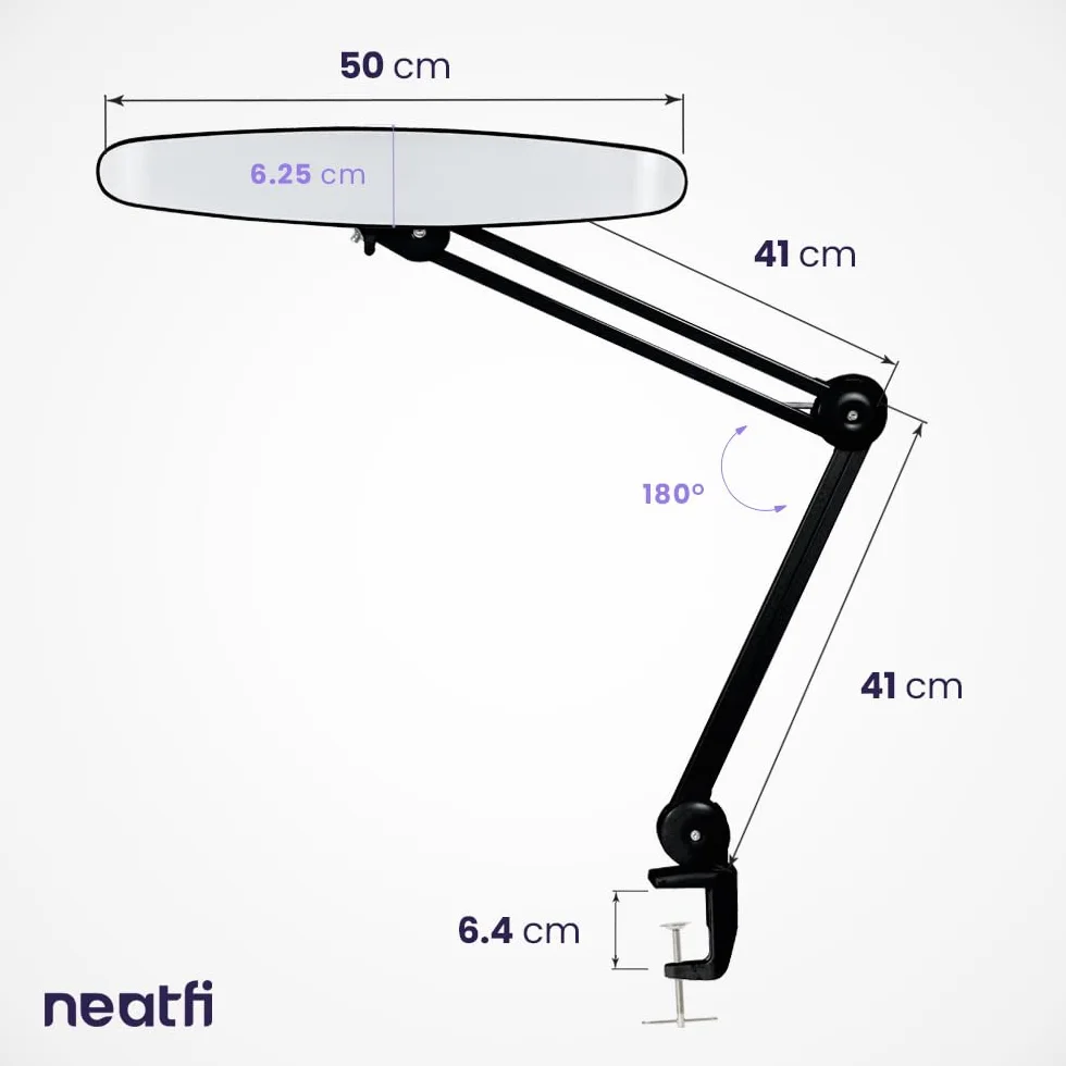 Neatfi XL LED Lampa biurkowa 2200 lumenów 24W szeroka głowica 50cm 4 poziomy regulacji jasności Bez-CCT z Zaciskiem Czarny