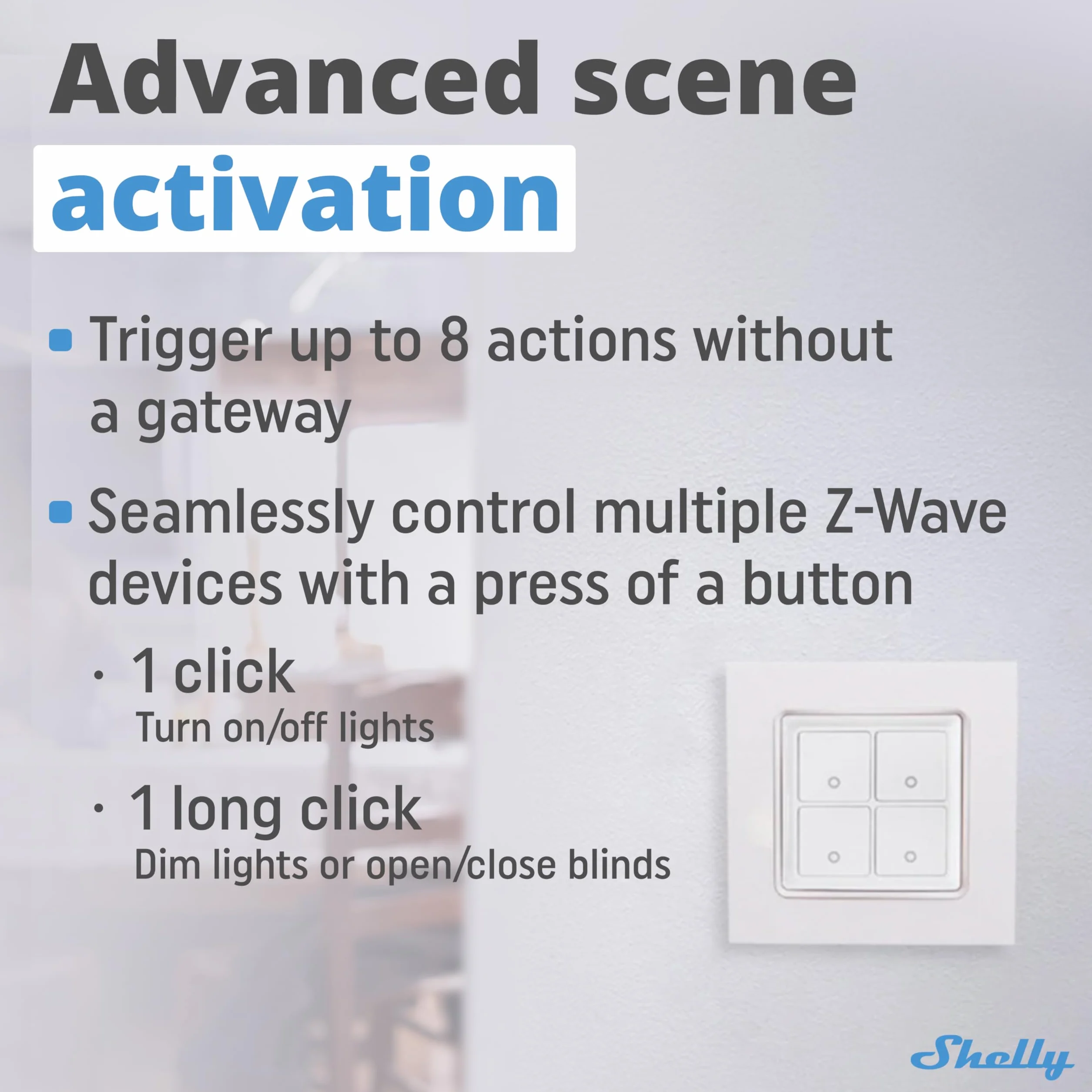 Shelly Wave i4 Kontroler Smart Home Z-Wave 4 wejścia 110-240 V AC Zdalne sterowanie Harmonogramy Sceny
