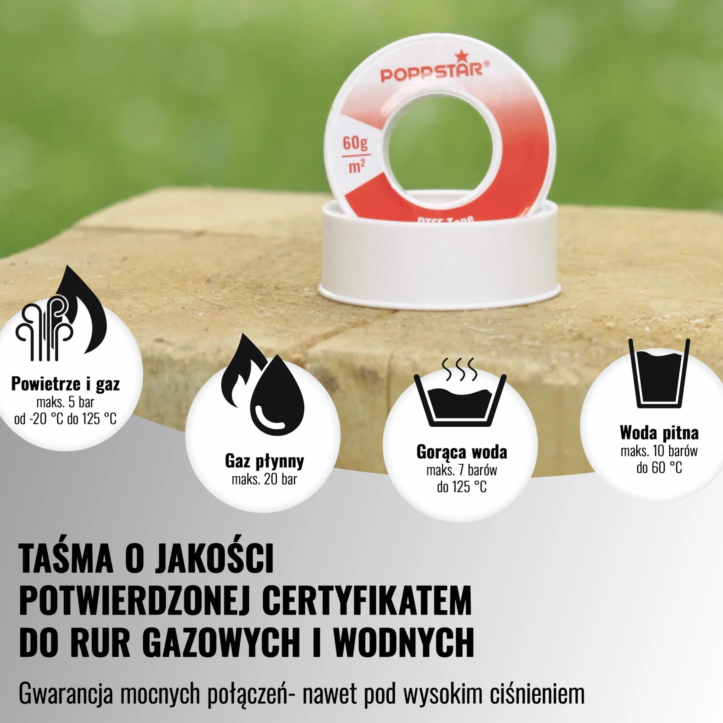 Poppstar taśma teflonowa 12 m x 12 mm x 0,1 mm PTFE uszczelniająca do gwintów