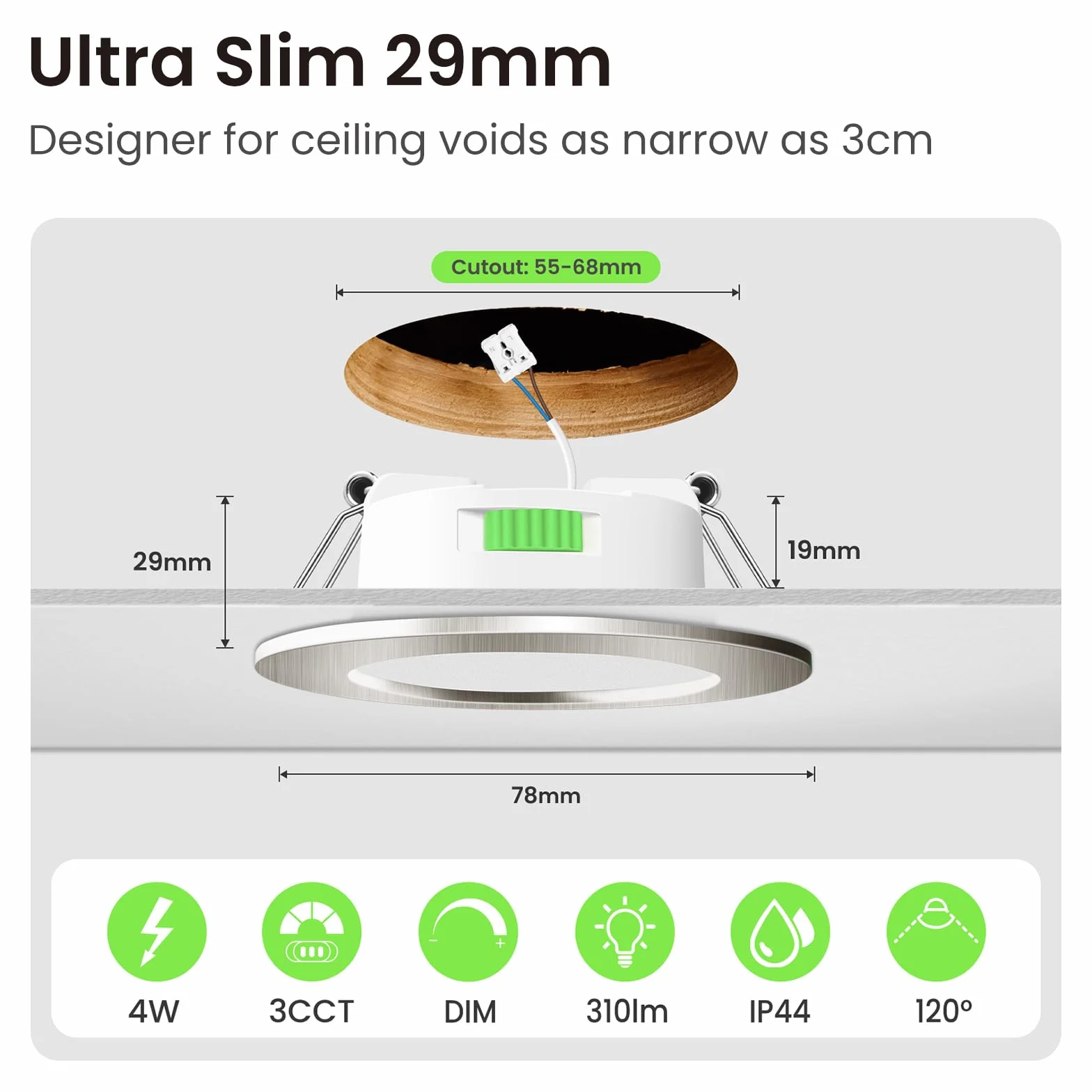 ALUSSO Reflektory LED do zabudowy 68 mm 4 W 220-240 V 3000-6500 K IP44