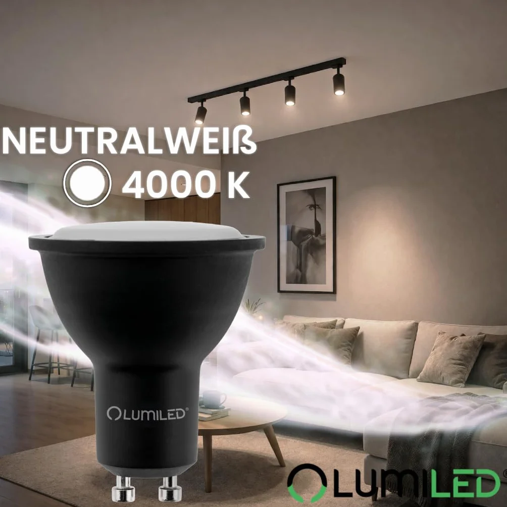 Lumiled Żarówka LED GU10 Reflektor PAR16 Czarna 6W 600lm 4000K Neutralna biel 120° Zestaw 10 sztuk