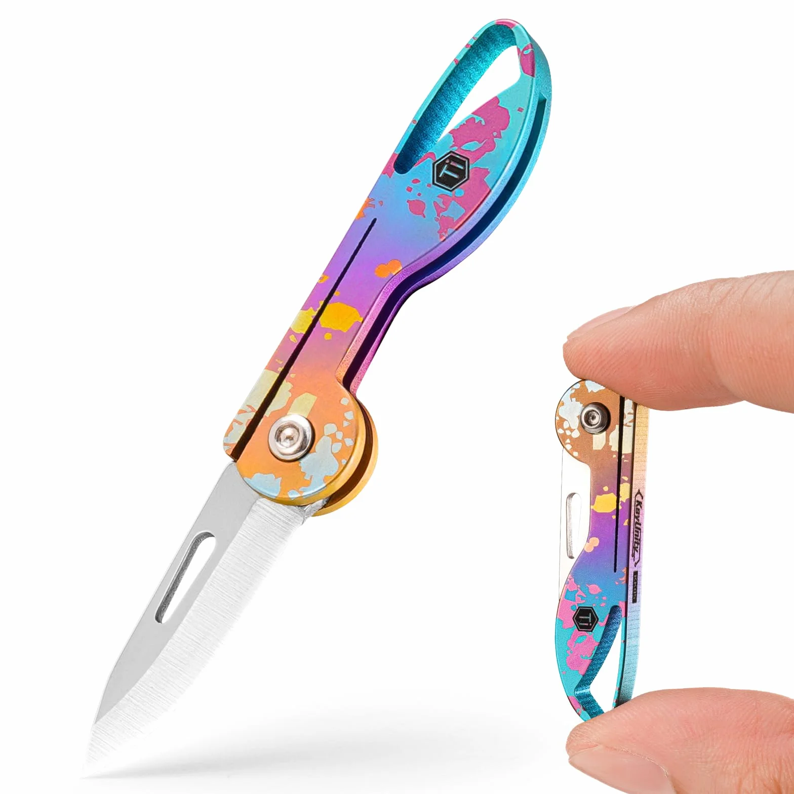 KeyUnity KK05 składany nóż tytanowy EDC z dziurką na klucz, lekki nóż do breloka camping