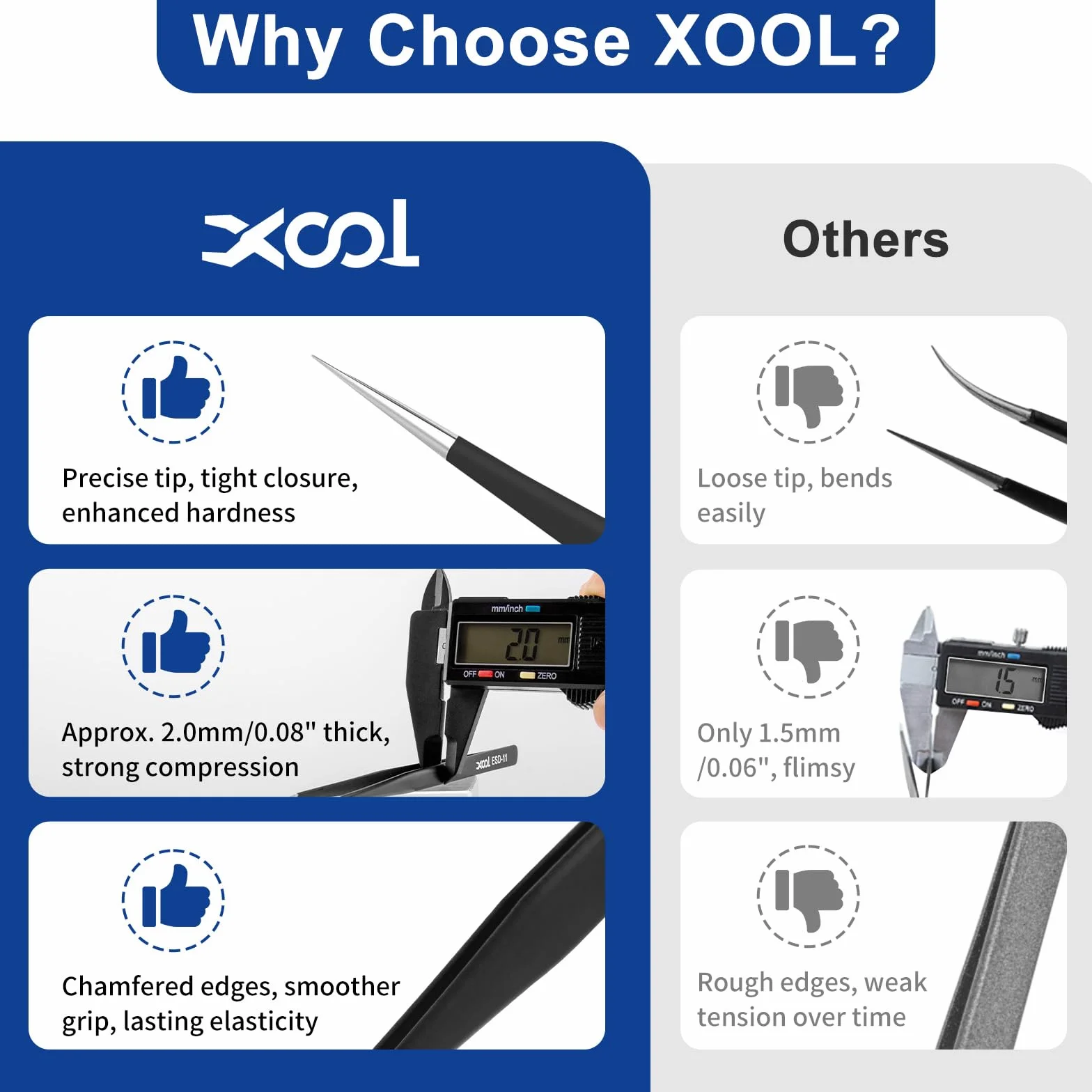XOOL zestaw 9 precyzyjnych pęset ESD antystatyczne ze stali nierdzewnej do elektroniki