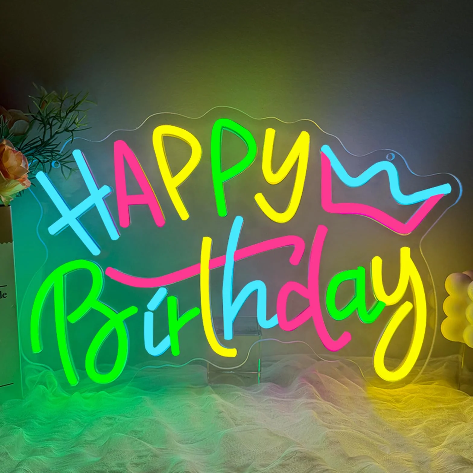Happy Birthday Neon Letters Neon Led Led Spersonalizowane oświetlenie ścienne USB do sypialni dekoracja na imprezę urodzinową