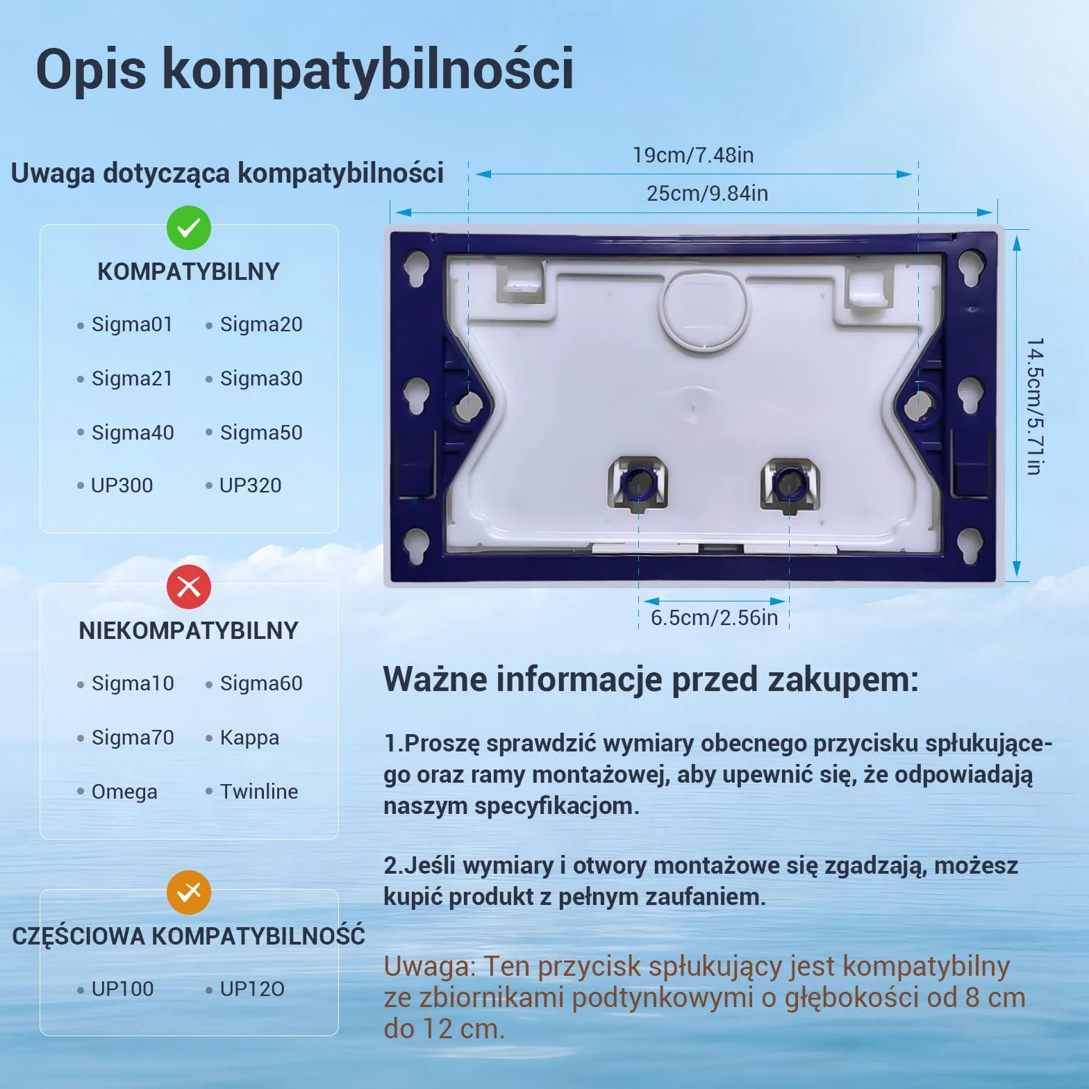 Panel Przycisków Do WC Geberit Sigma 01 20 30 UP300 UP320 245x164 mm Chromowana