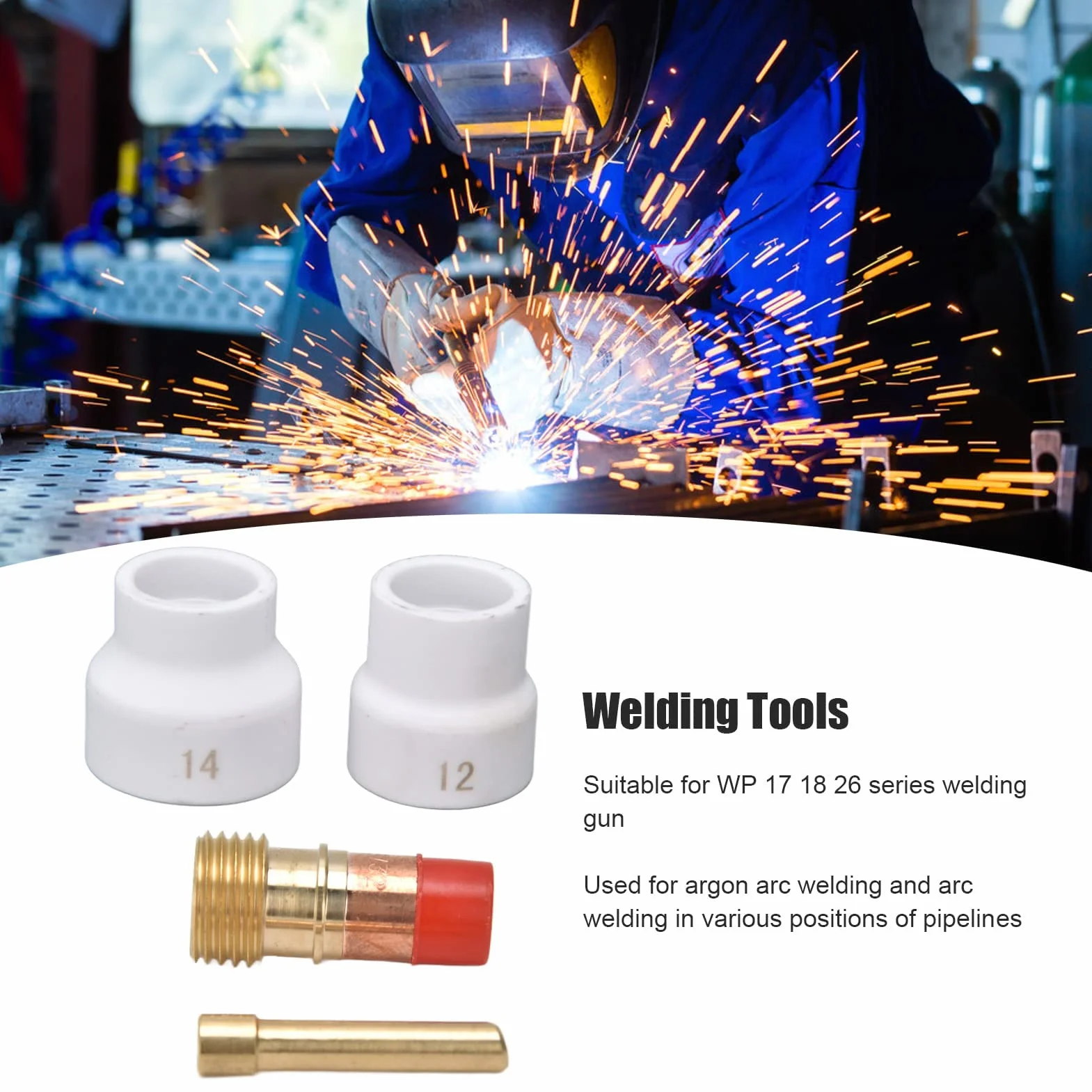TIG Welding Torch Accessory Set Gas Lens for WP 17 18 26 Series Ceramic Nozzle Electrode Holder