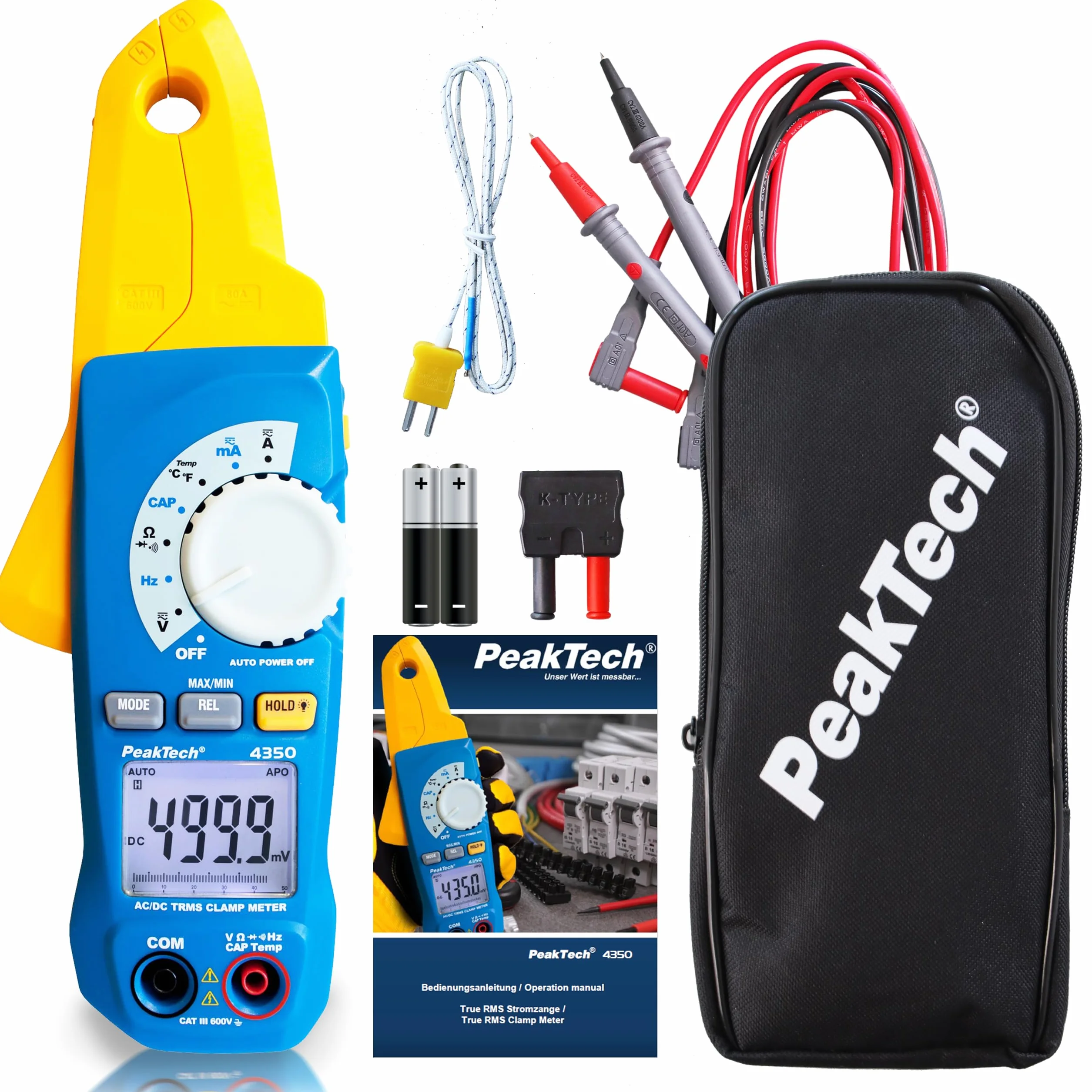 PeakTech 4350 – True RMS szczypiec prądowy 80 A AC/DC, cyfrowy multimetr, szczypce, miernik prądu, szczypce do pomiaru prądu, 4000 odczytów, bezdotykowy miernik napięcia