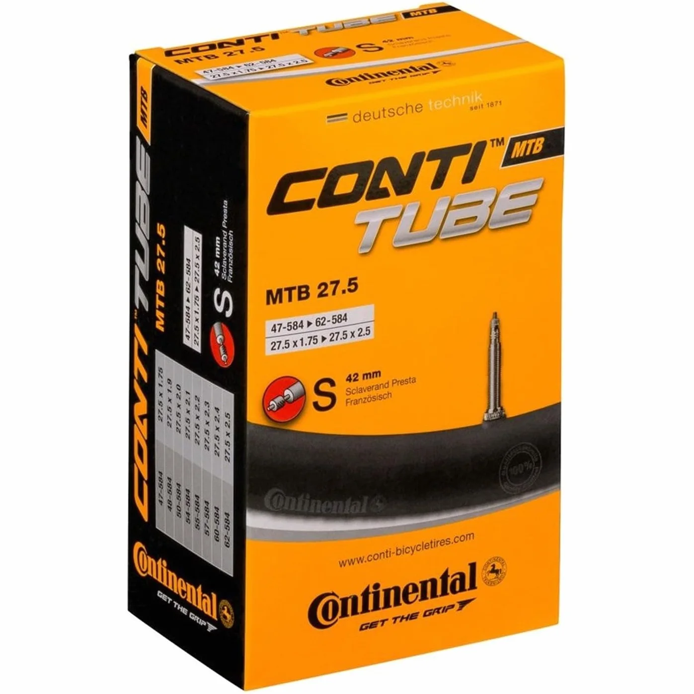Continental Tubo interno valvola Presta per MTB da 42 mm unisex nero, 27,5 x 1,75 2,5 pollici/42 mm