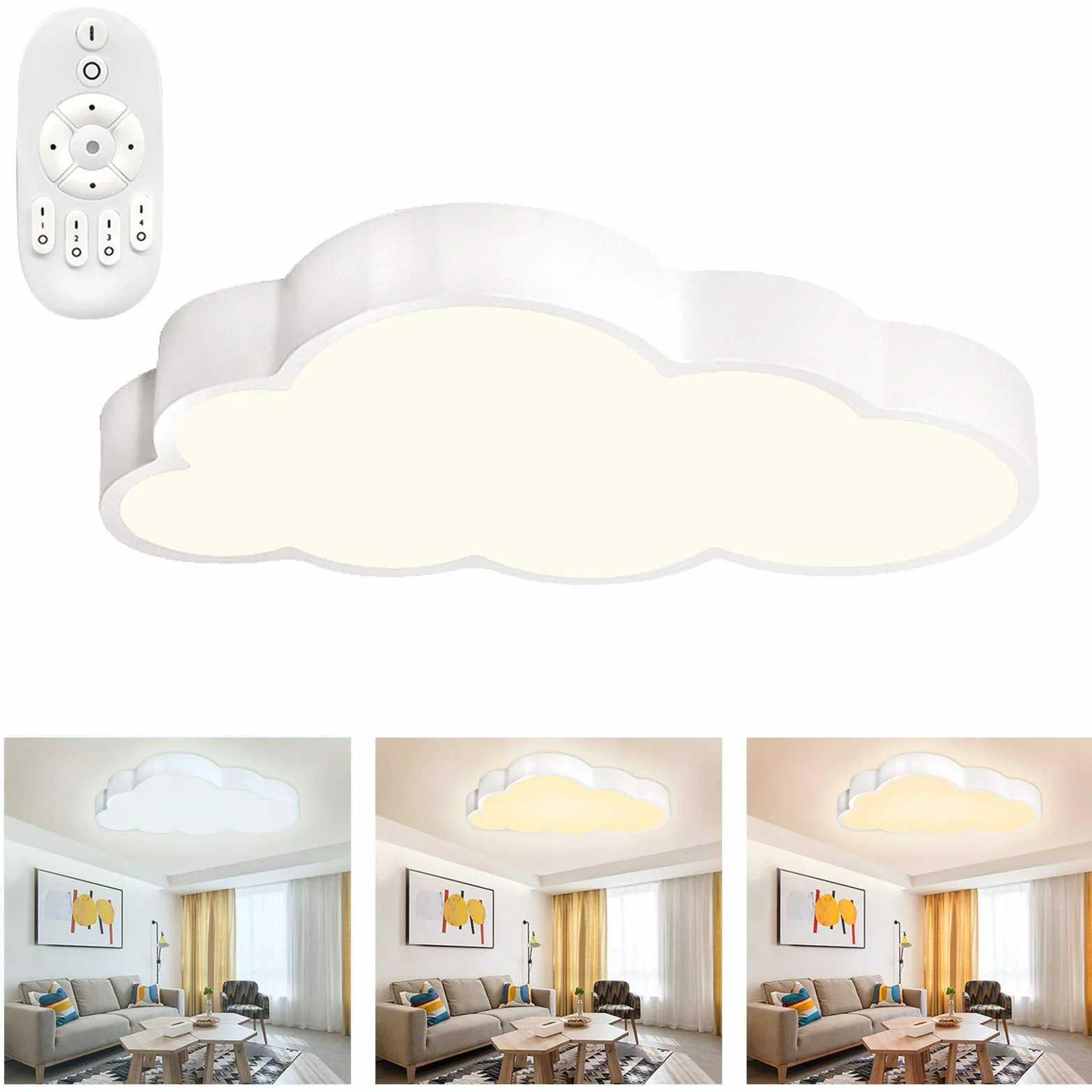 Froadp 48W Lampa Sufitowa LED Kształt Chmury Ściemnialna z Pilotem 500×280×53mm dla Dzieci Sypialnia