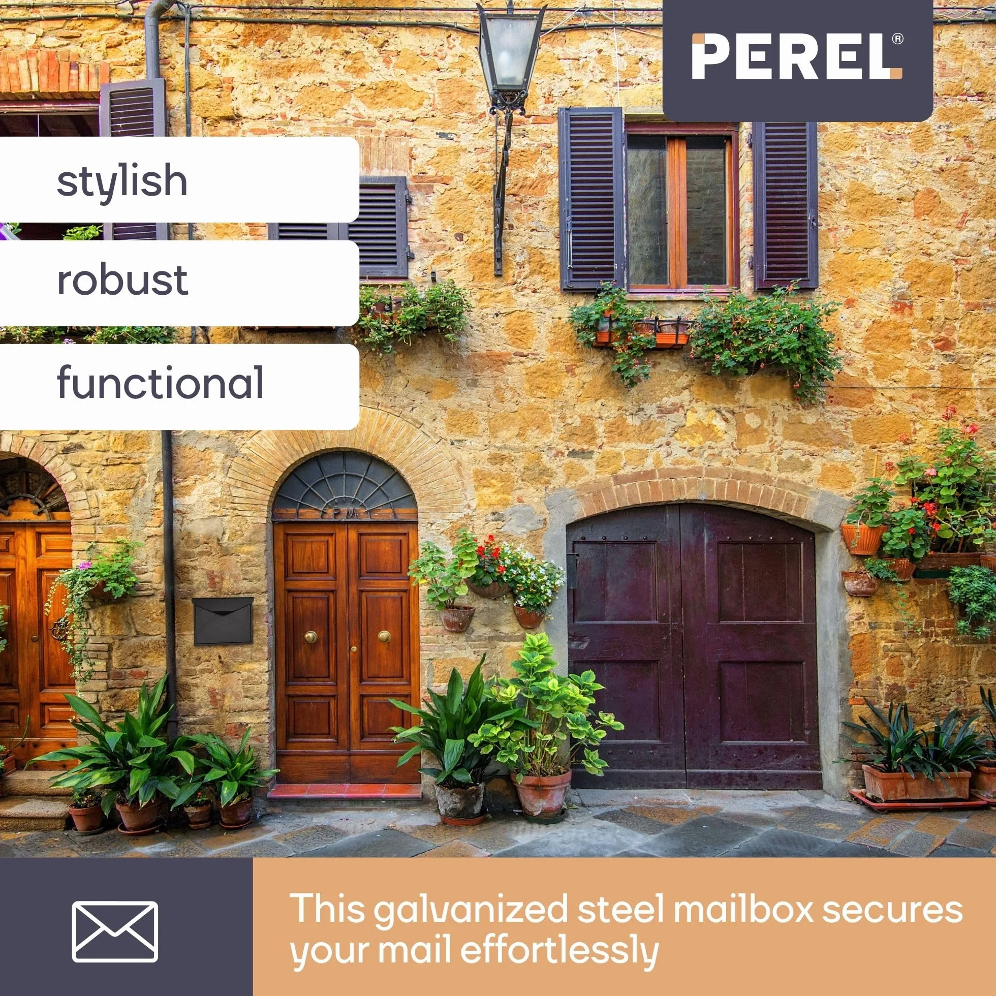 Perel skrzynka pocztowa Verona czarna matowa metalowa z zamkiem 2 klucze