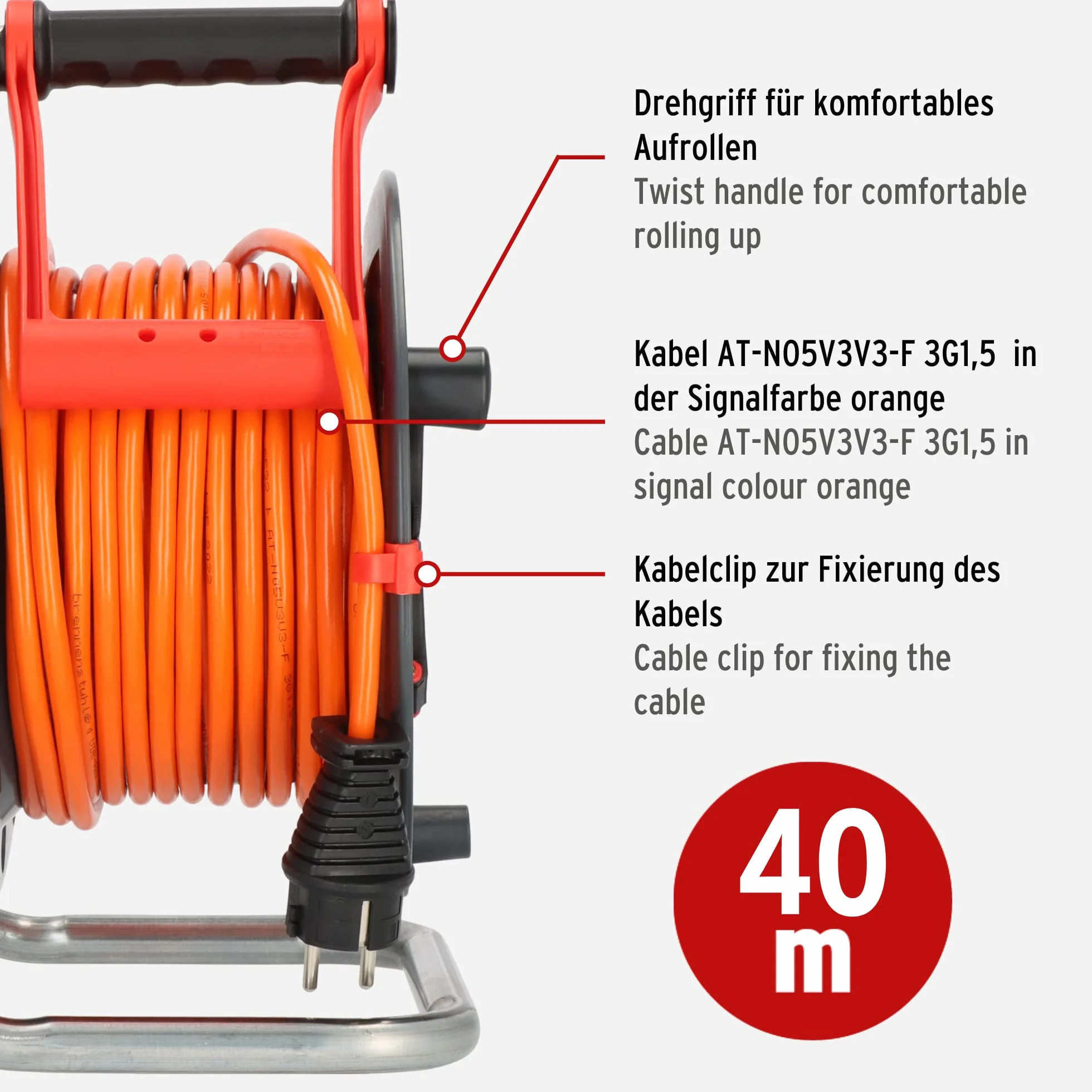 Brennenstuhl Garant V2 bęben kablowy IP44, 40 m, do użytku na zewnątrz (Made in Germany, kabel w kolorze pomarańczowym, krótkotrwałe zastosowanie na zewnątrz)