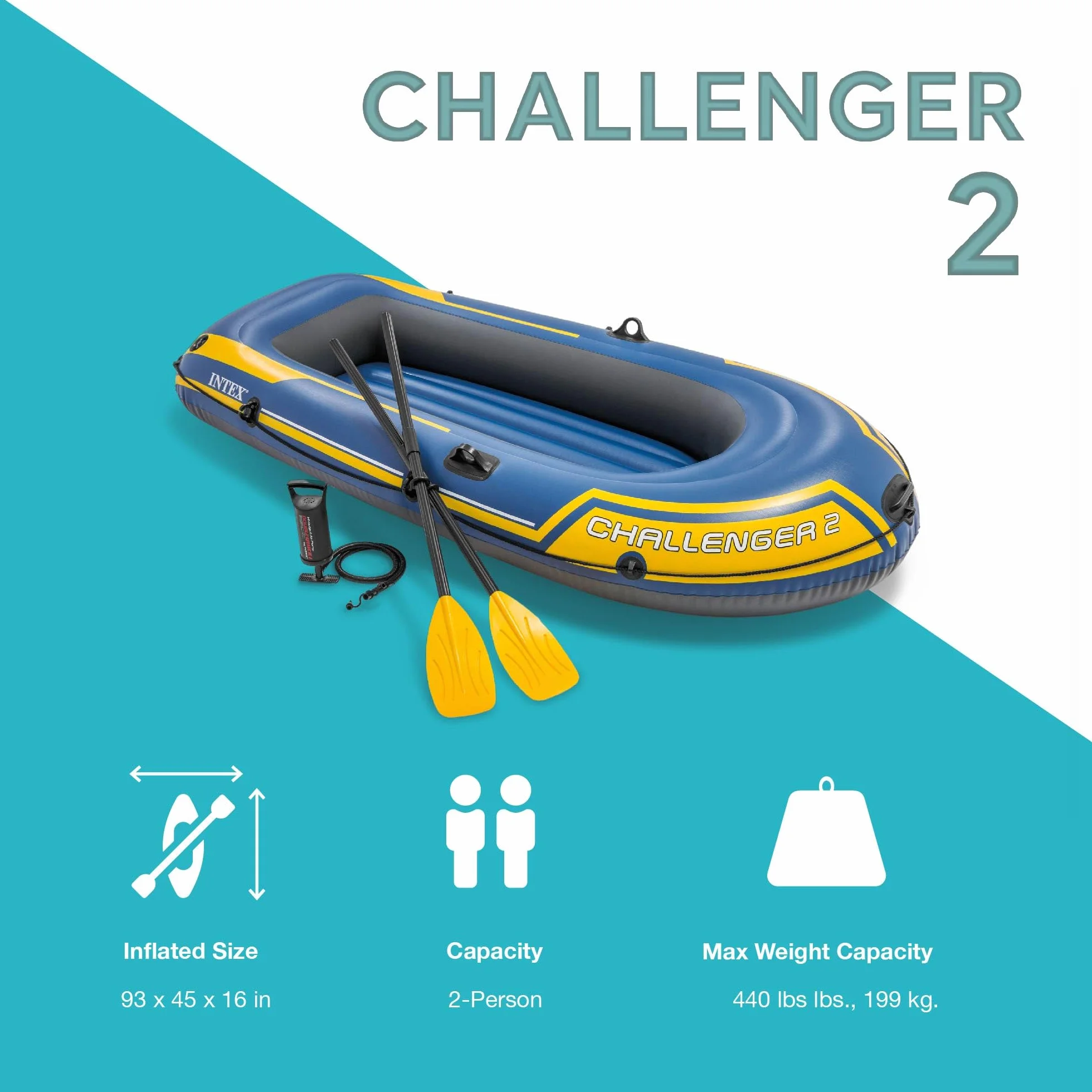 Intex Challenger zestaw nadmuchiwanych łodzi z wiosłami + pompką