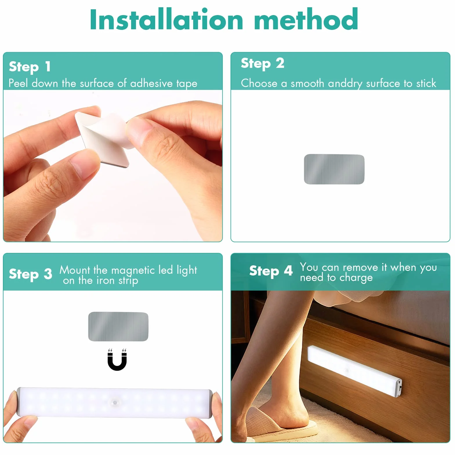 Under Cupboard Light 28LED Motion Sensor Light Indoor Szafa Wireless Kitchen Lights Cabinet Undercounter Lighting Rechargeable Battery Powered Night Stick On Stair