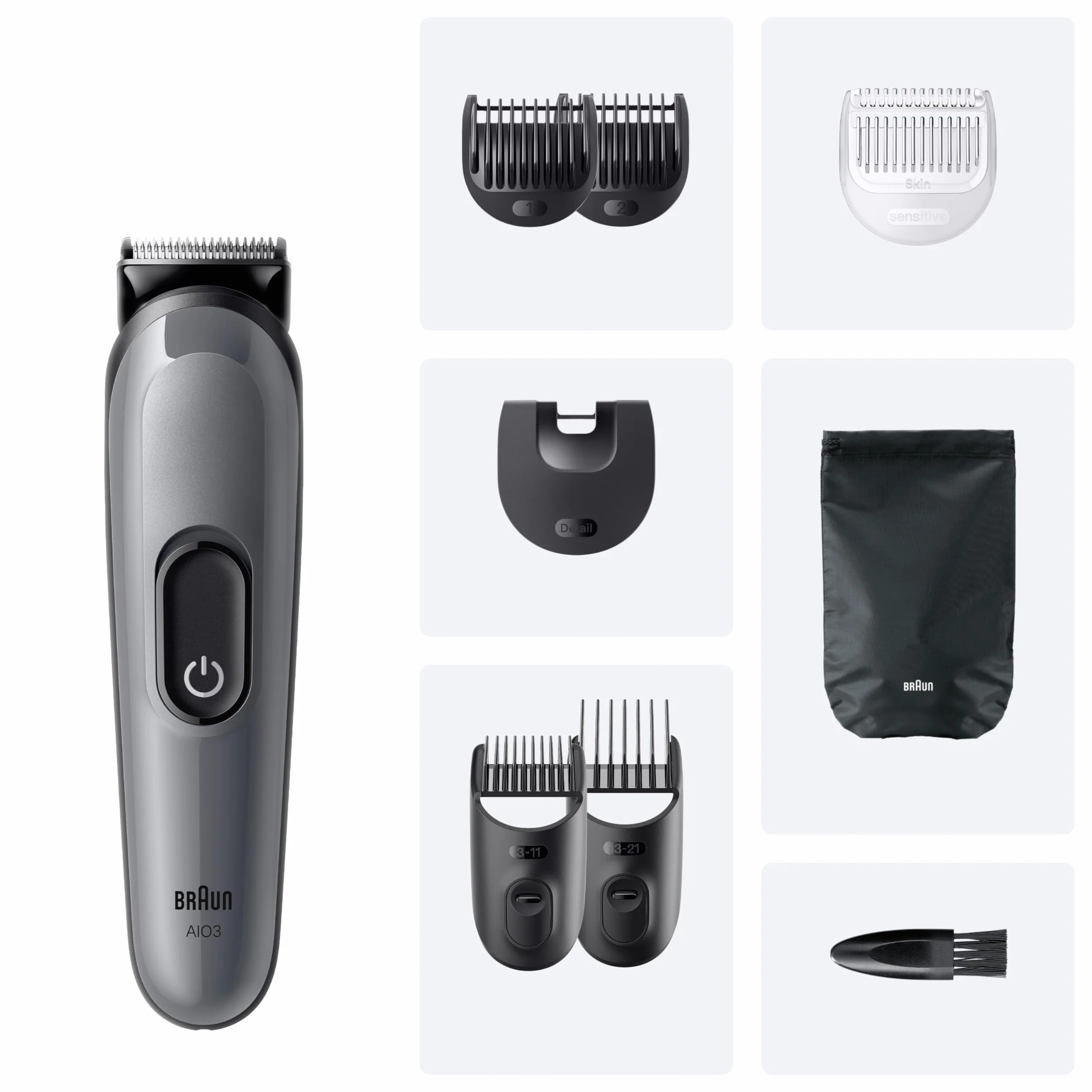 Braun Series 7 Wielofunkcyjny zestaw do pielęgnacji ciała, 11 w 1, ProBlade i AutoSense, 120 min, SkinGuard i cieniowanie brody, AquaGrip do używania pod wodą, AIO7540, niebieski