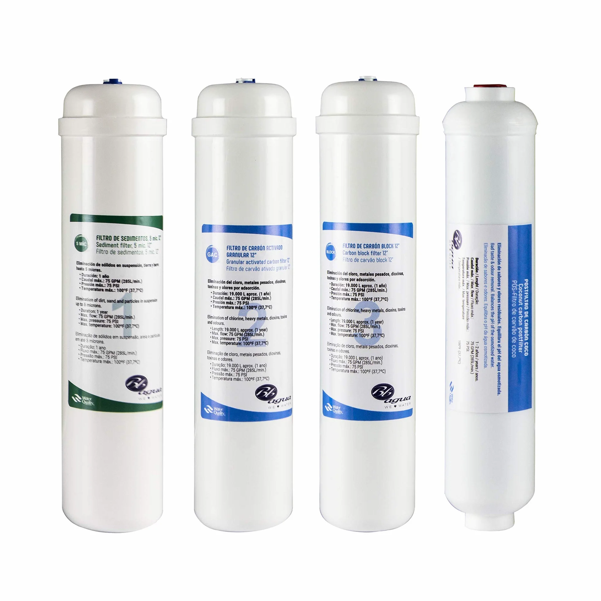 Bbagua Zestaw 4 filtrów Inline 12" do odwróconej osmozy
