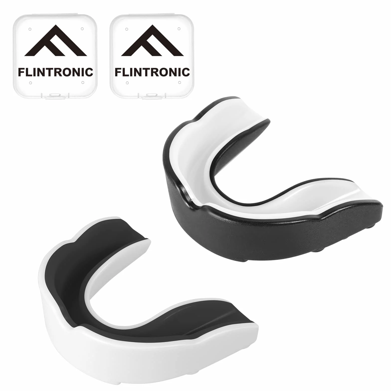 Flintronic 2 szt. sportowa osłona na zęby dla dorosłych z etui, do rugby, boksu, sztuk walki, hokeja MMA, karate, taekwondo i innych sportów kontaktowych (biały + czarny)