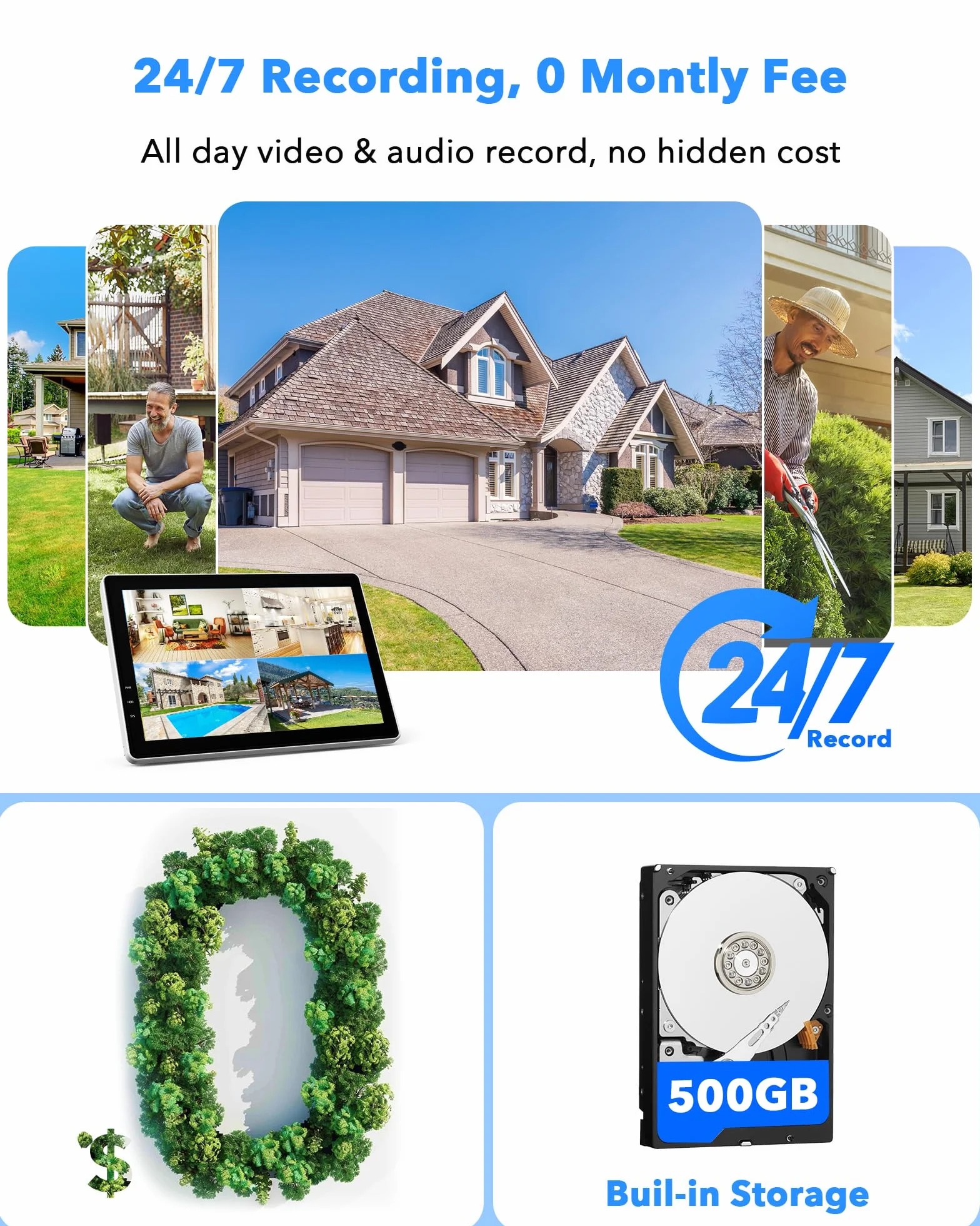 Camcamp Zestaw kamer monitoringowych 10" ekran WLAN WiFi 2,4/5GHz 10CH NVR 4x 2K 360° PTZ podwójny obiektyw kolorowa noktowizja