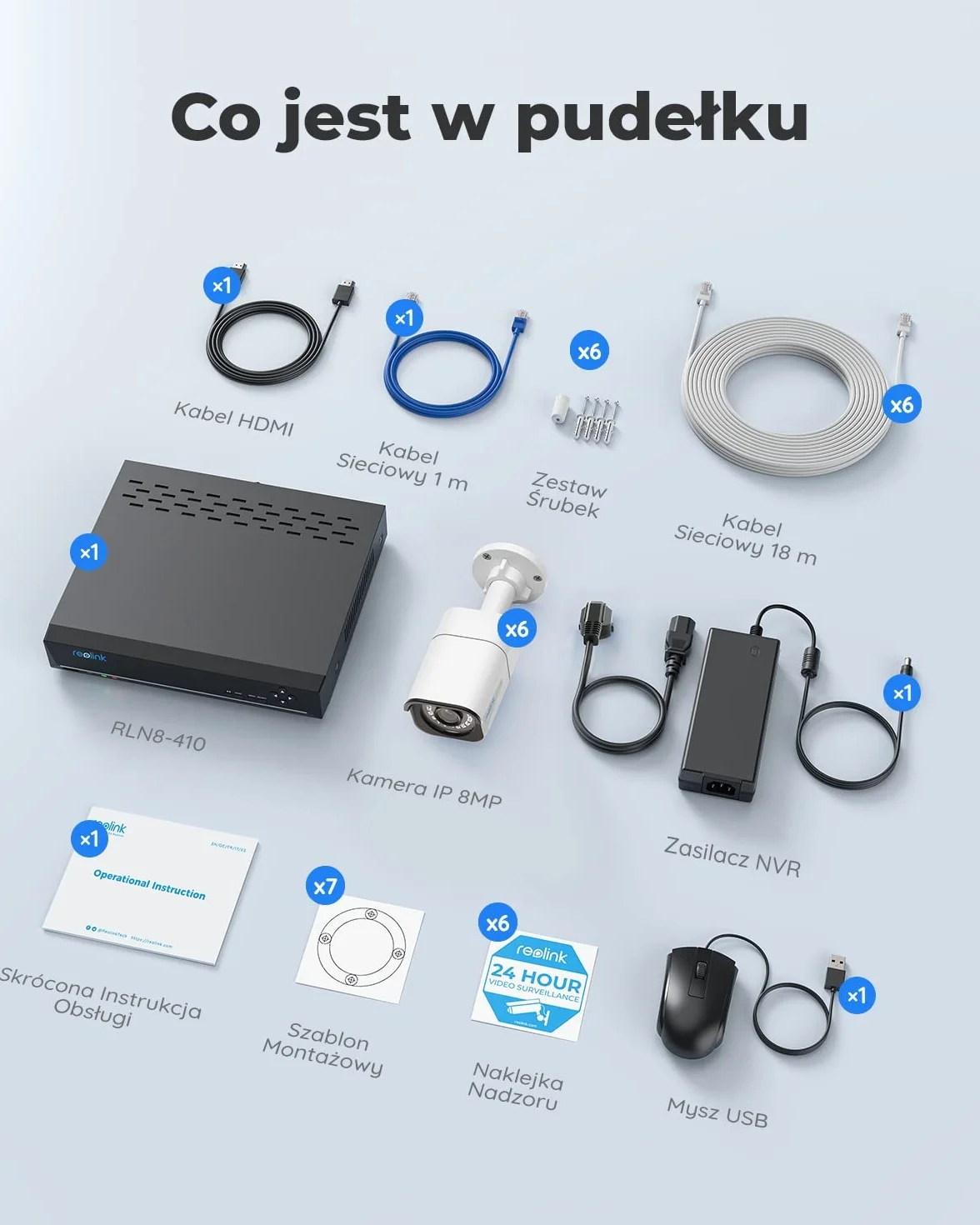 Reolink 4K PoE H.265 Zestaw kamer do monitoringu CCTV, 6 sztuki zewnętrznych kamer IP 8MP z wykrywaniem osób/pojazdów i 8-kanałowy NVR z 2 TB HDD do nagrywania 24h/7 Noktowizja Wodoodporność