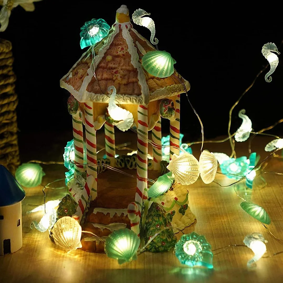 Łańcuch świetlny LED z muszelkami 2 m 20 diod dekoracja morska