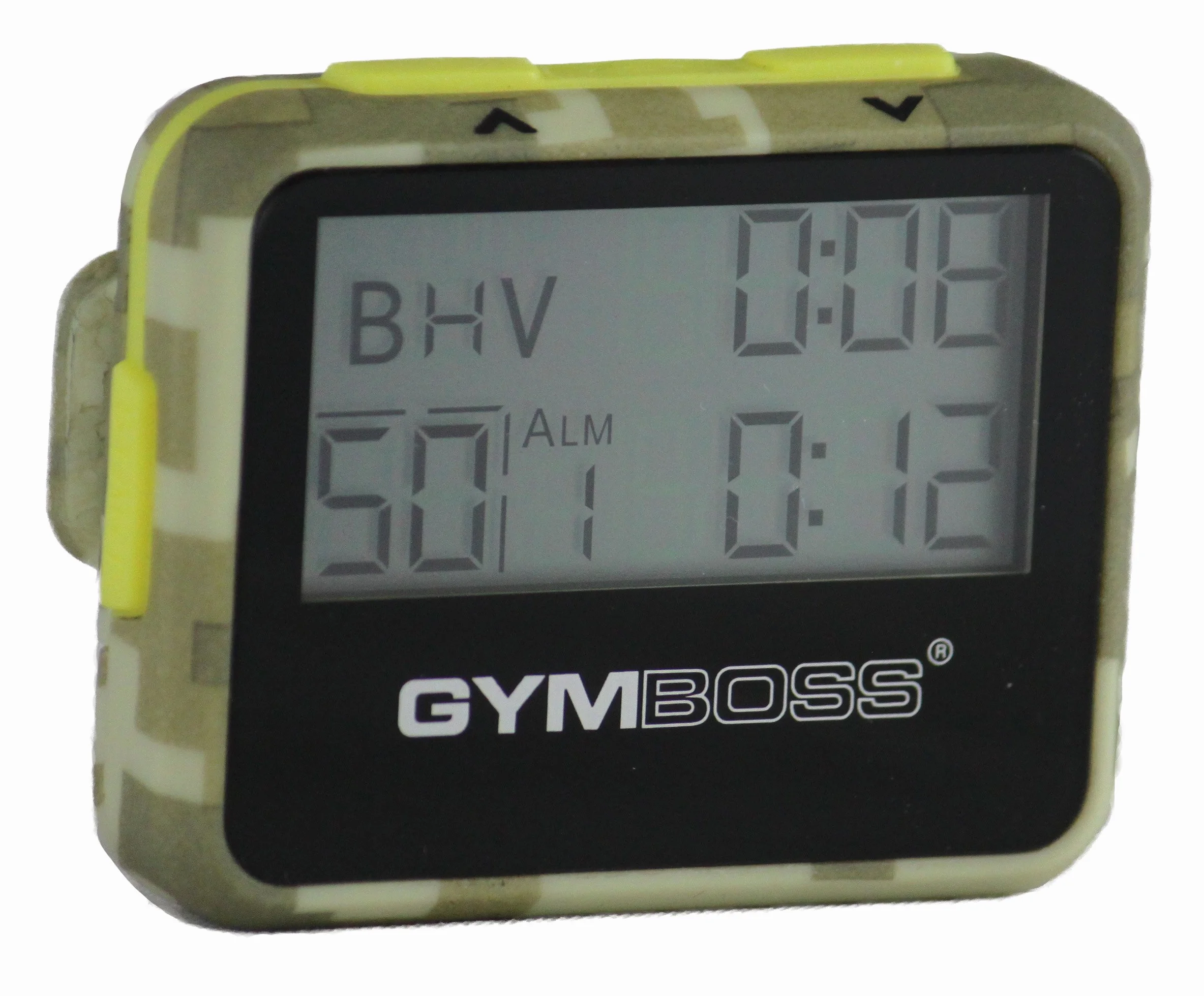 Gymboss Timer interwałowy i stoper zielony kolory kamuflażu/żółty miękka powłoka
