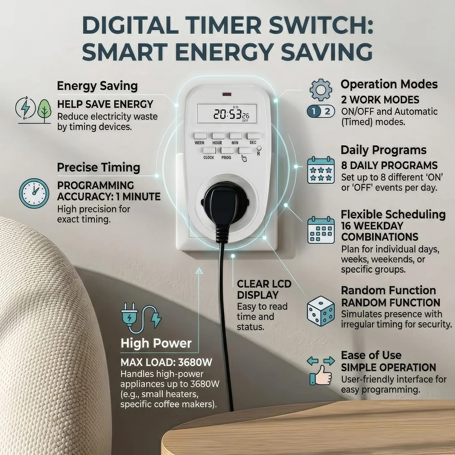 GreenBlue GB362 E Włącznik Czasowy Timer Cyfrowy 16A IP20