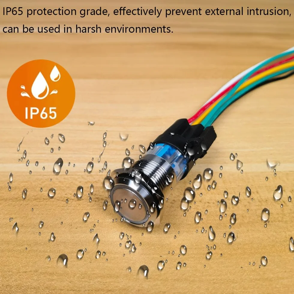 Gebildet Chwilowy Przełącznik Przyciskowy ze Stali Nierdzewnej 16 mm DPDT 2NO 2NC 12V-24V/5A Niebieska dioda LED