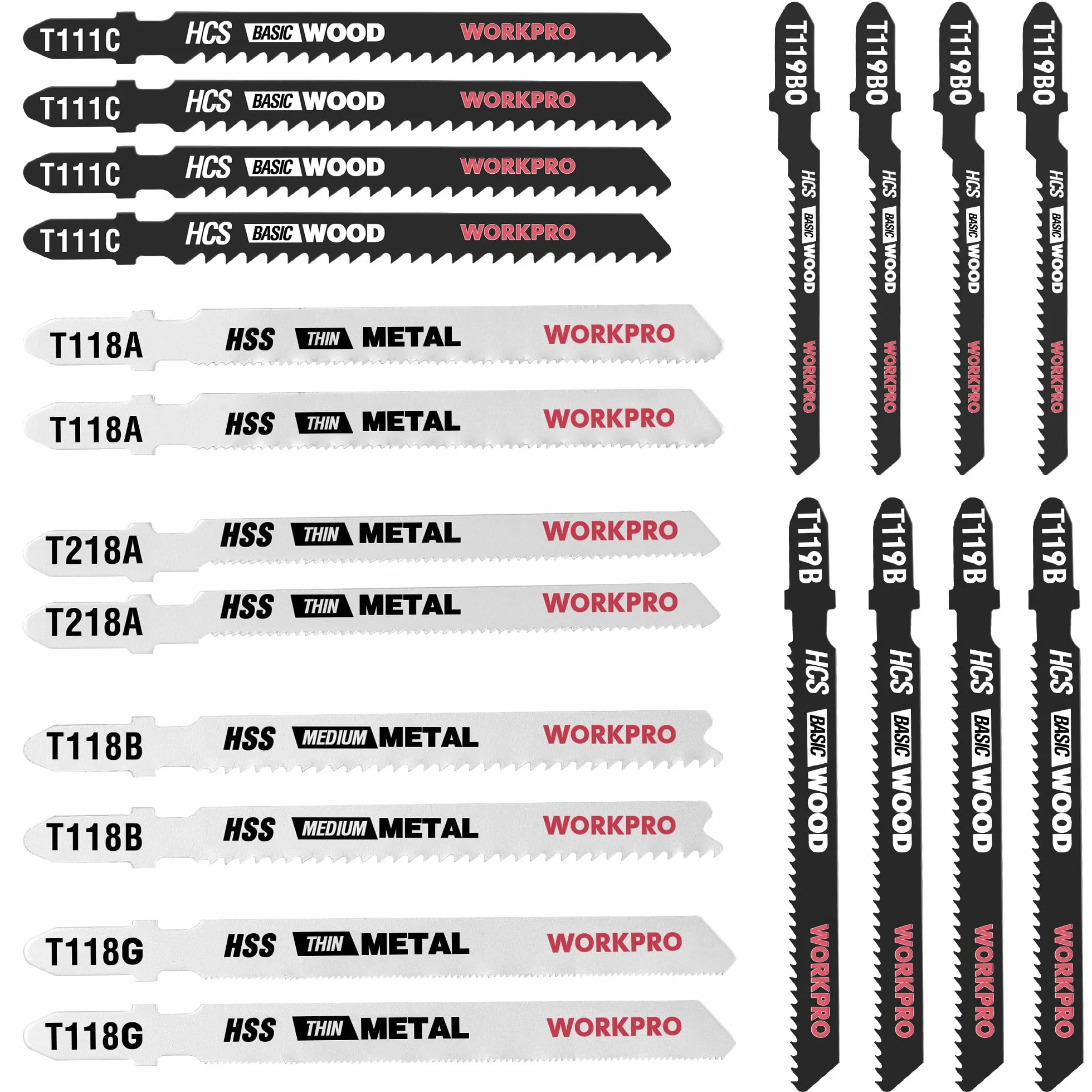 WORKPRO 20-częściowy zestaw brzeszczotów do wyrzynarek T-Shank do drewna i metalu kompatybilne z Bosch Dewalt Ryobi Makita