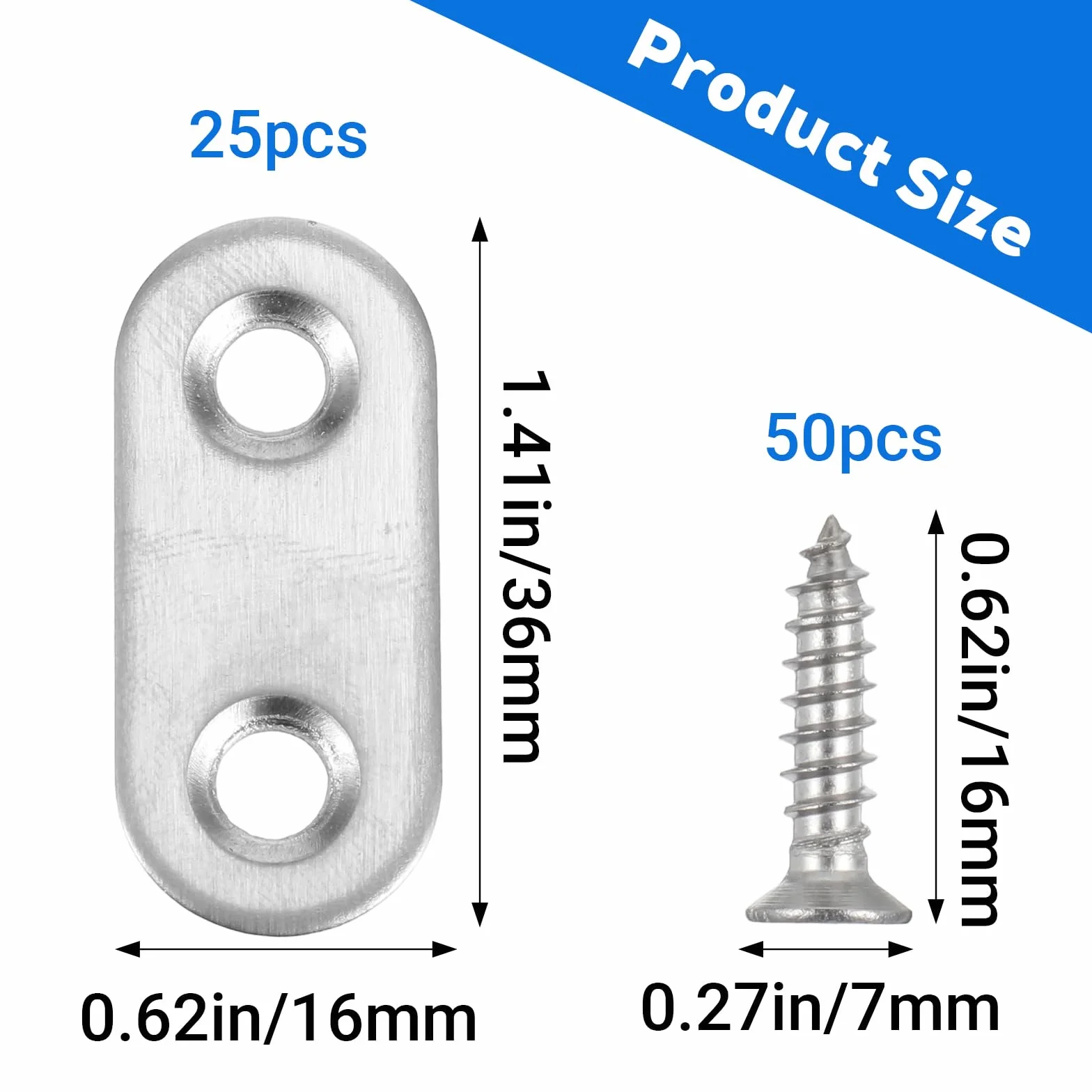 Łączniki płaskie ze stali nierdzewnej 3,6 x 1,6 cm perforowane z 50 śrubami