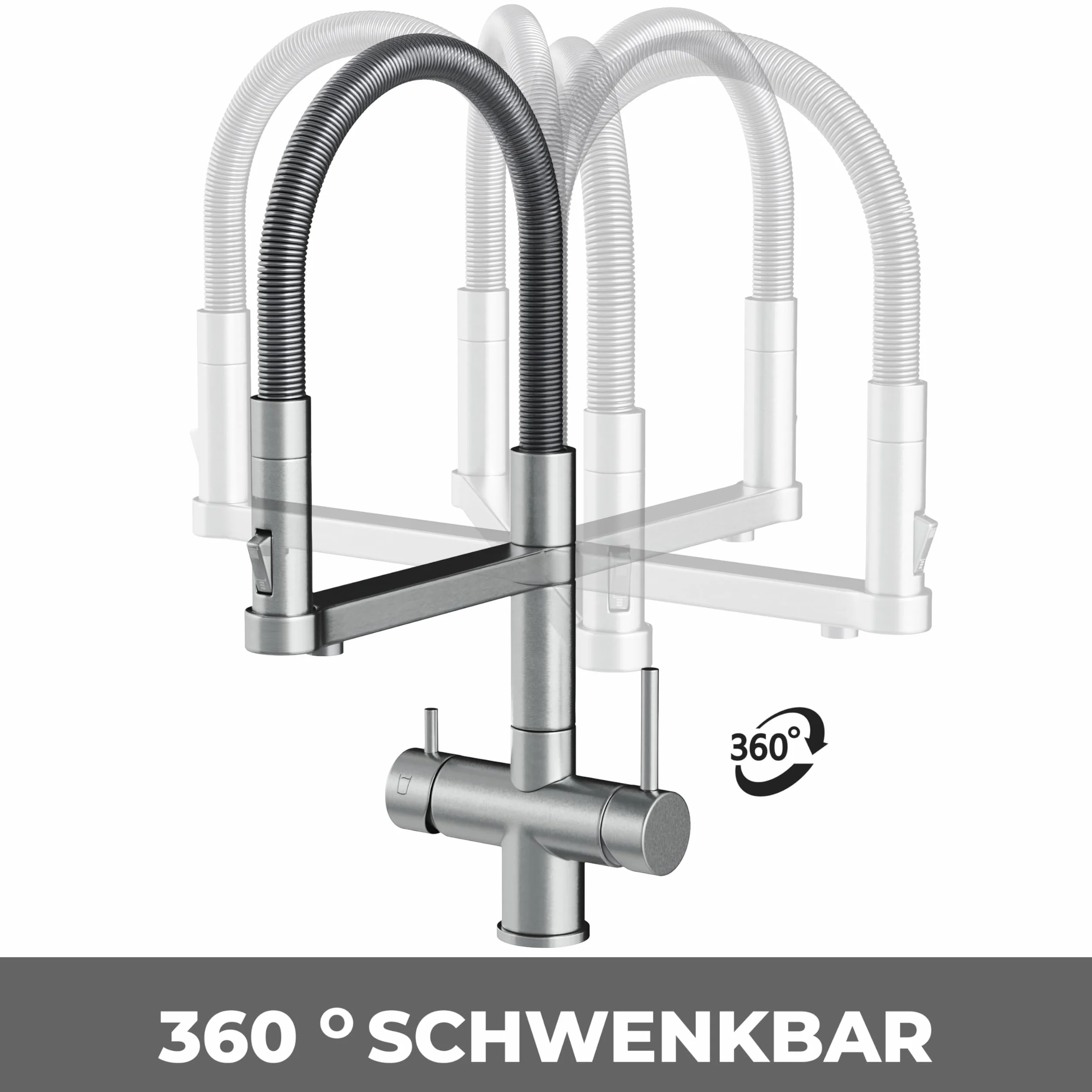 AORA Statement INOX 4-drożny kran ze stali nierdzewnej 304 obracany 360° armatura kuchenna do filtra wody