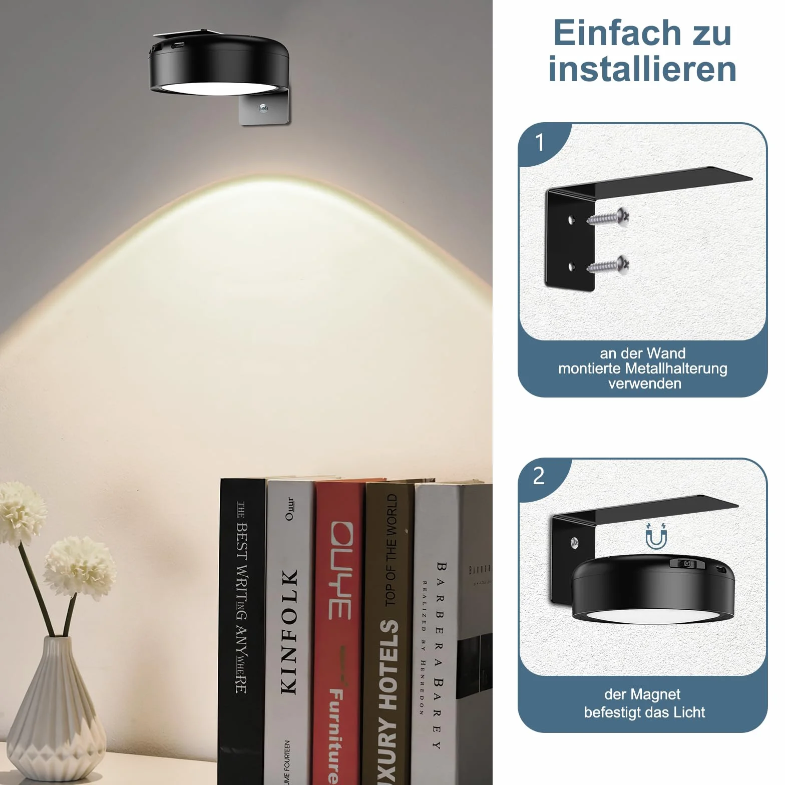 Bezprzewodowa lampa obrazowa z timerem i magnesem, 3 diody LED